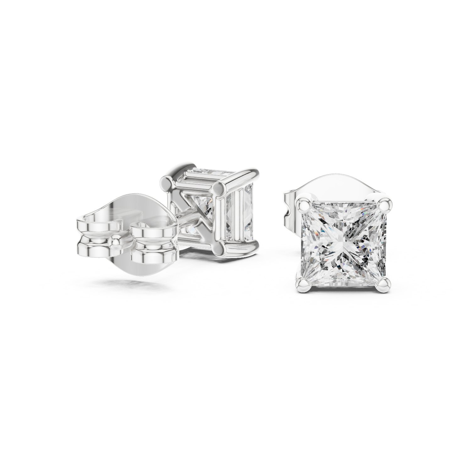 Rohini Princess Cut Solitaire Stud Earrings in white gold