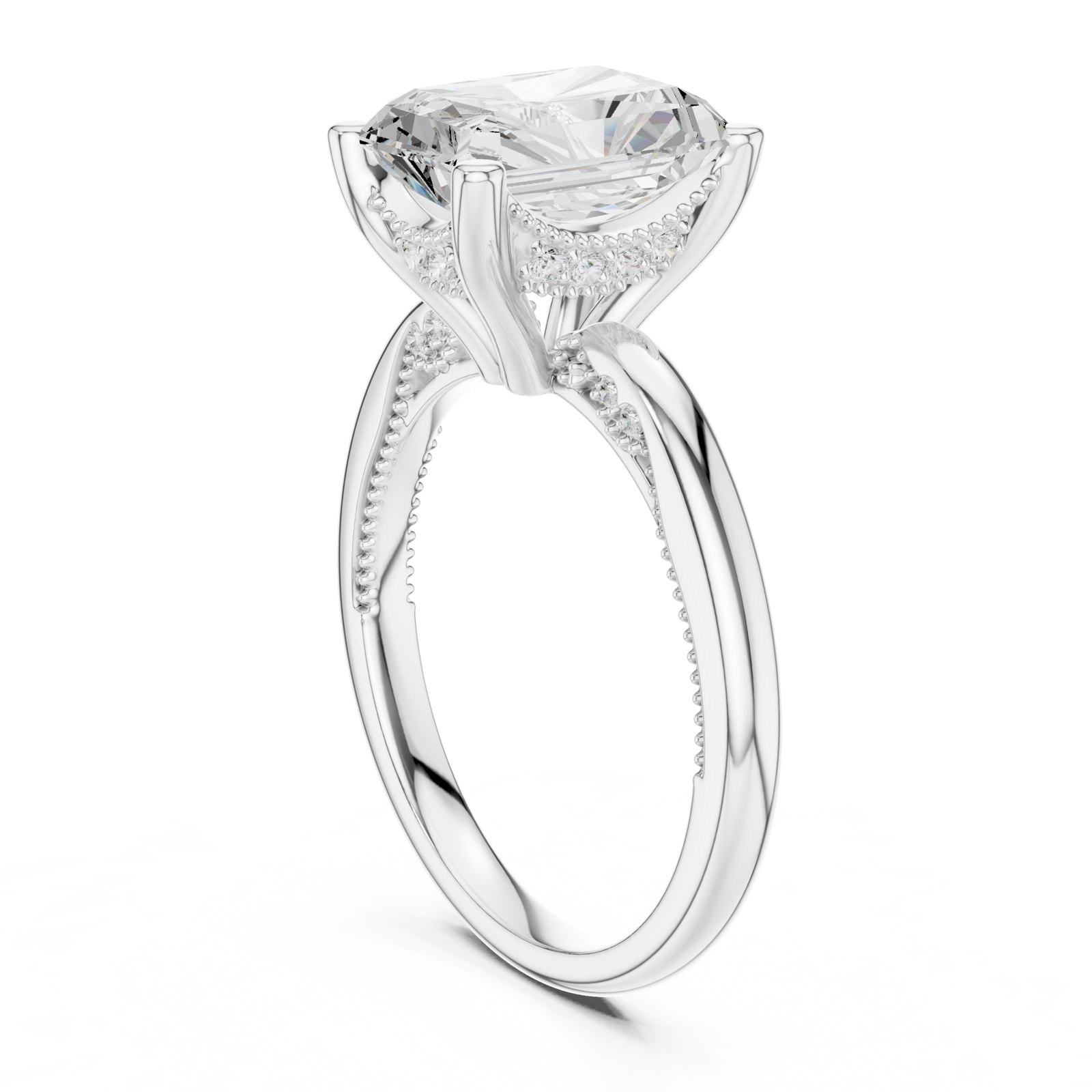 Honor Radiant Cut Hidden Halo Milgrain Engagement Ring in white gold