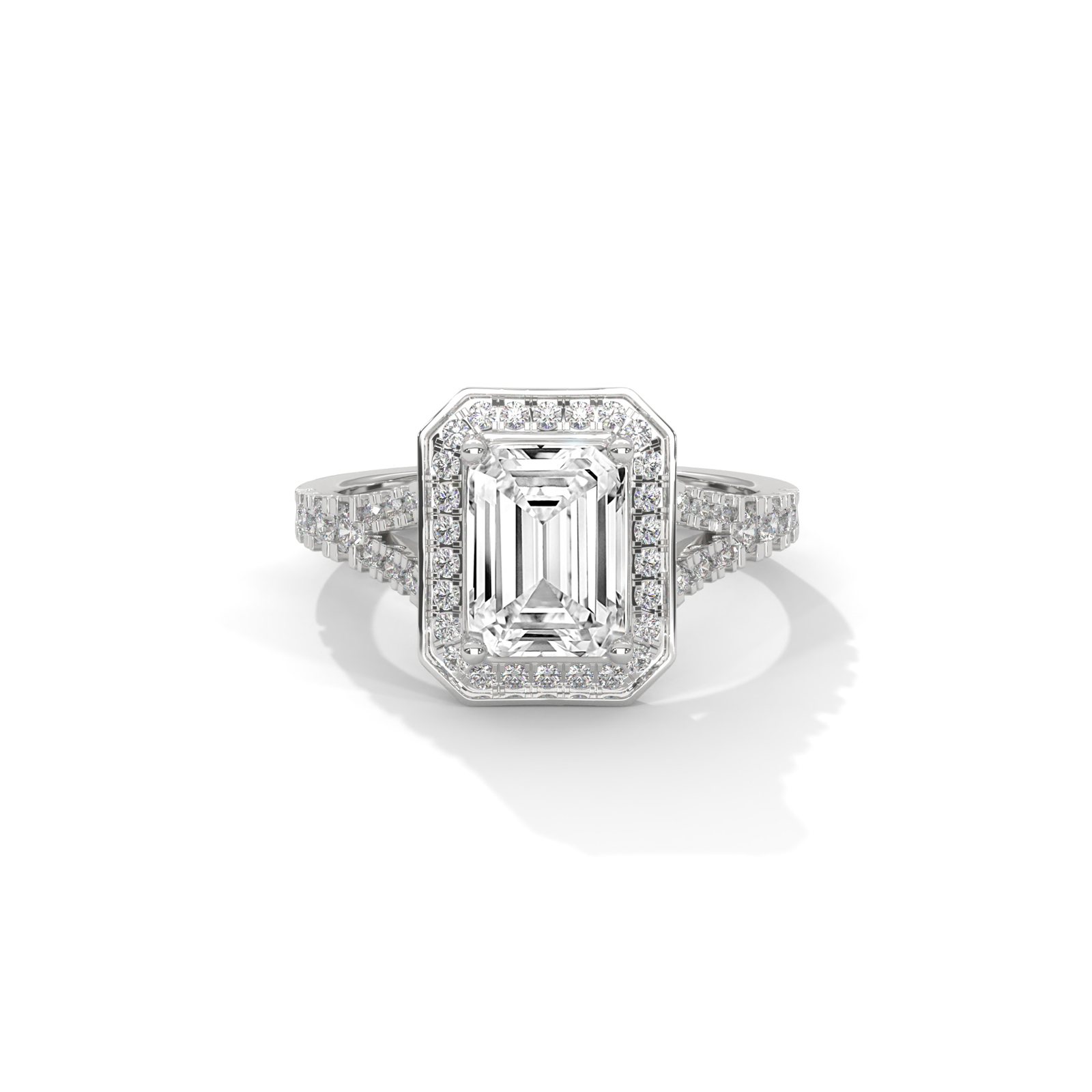 Emerald-Cut Halo Split-Shank Ring