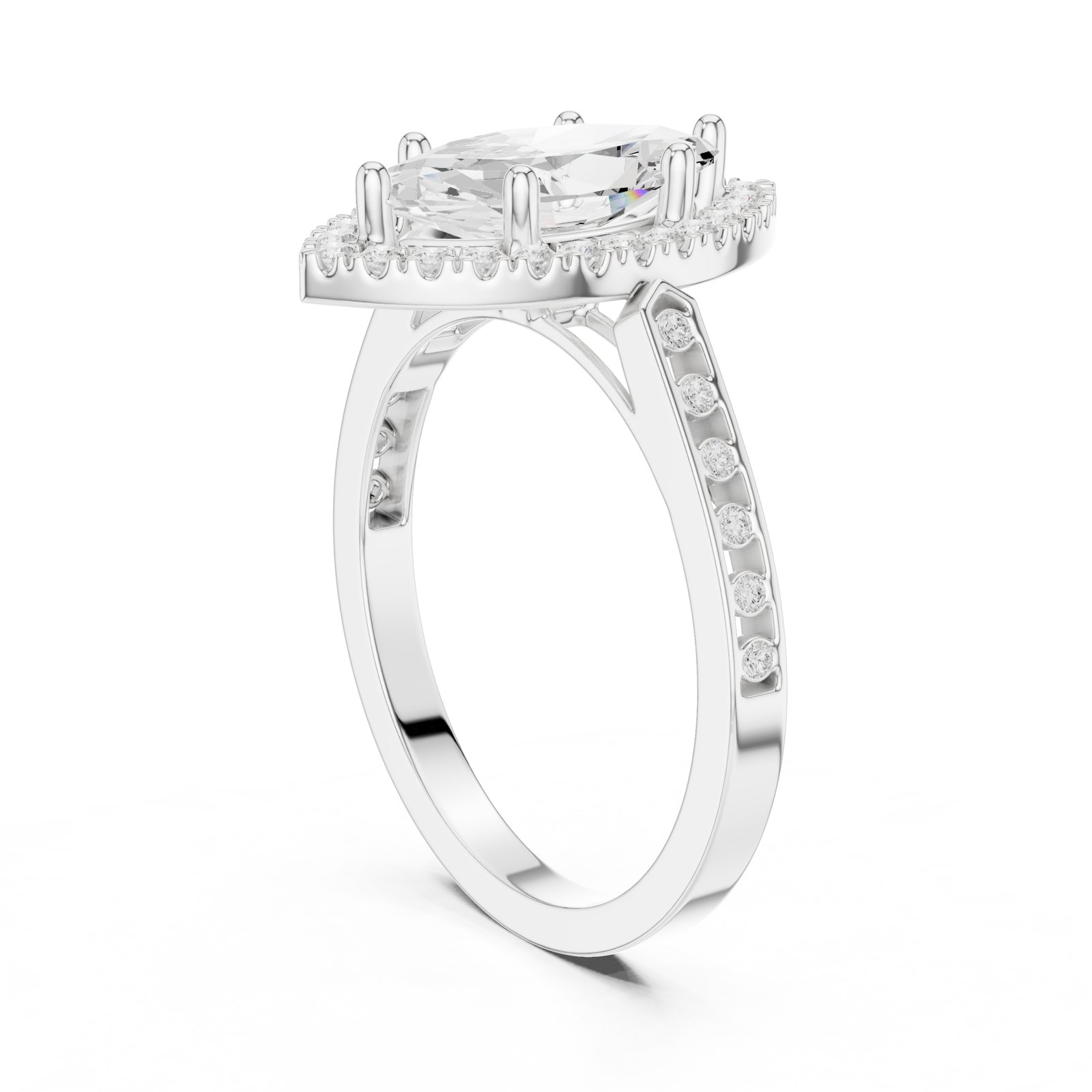 Maria Marquise Halo Engagement Ring with Pavé Band in white gold