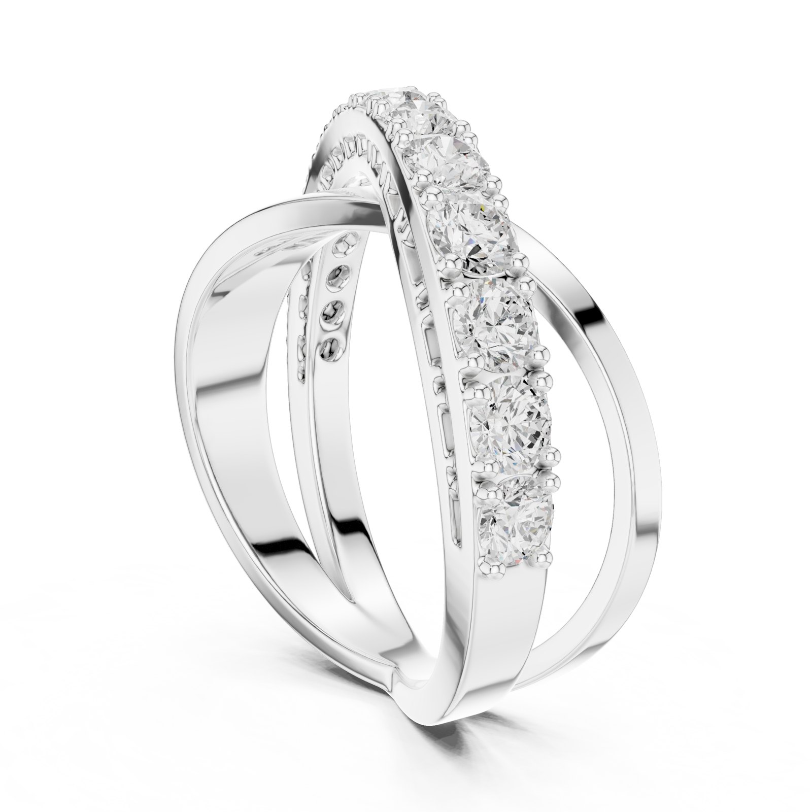 Orianna Crossover Ring with Graduated Round Diamonds in white gold