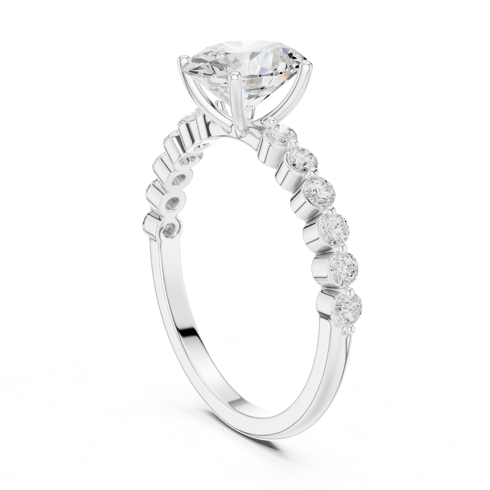Atena Oval Solitaire Engagement Ring with Graduated Side Stones in white gold