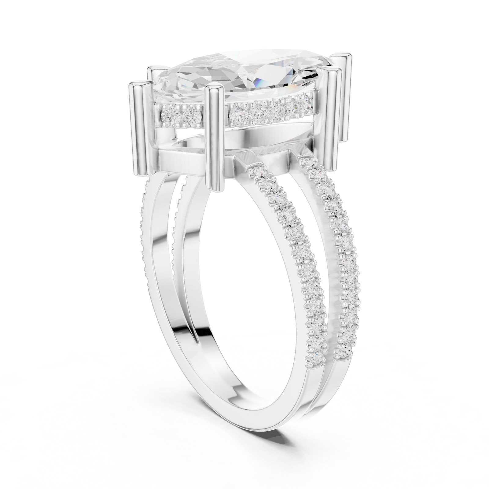 Laila Marquise Hidden Halo Engagement Ring with Split Pavé Band in white gold