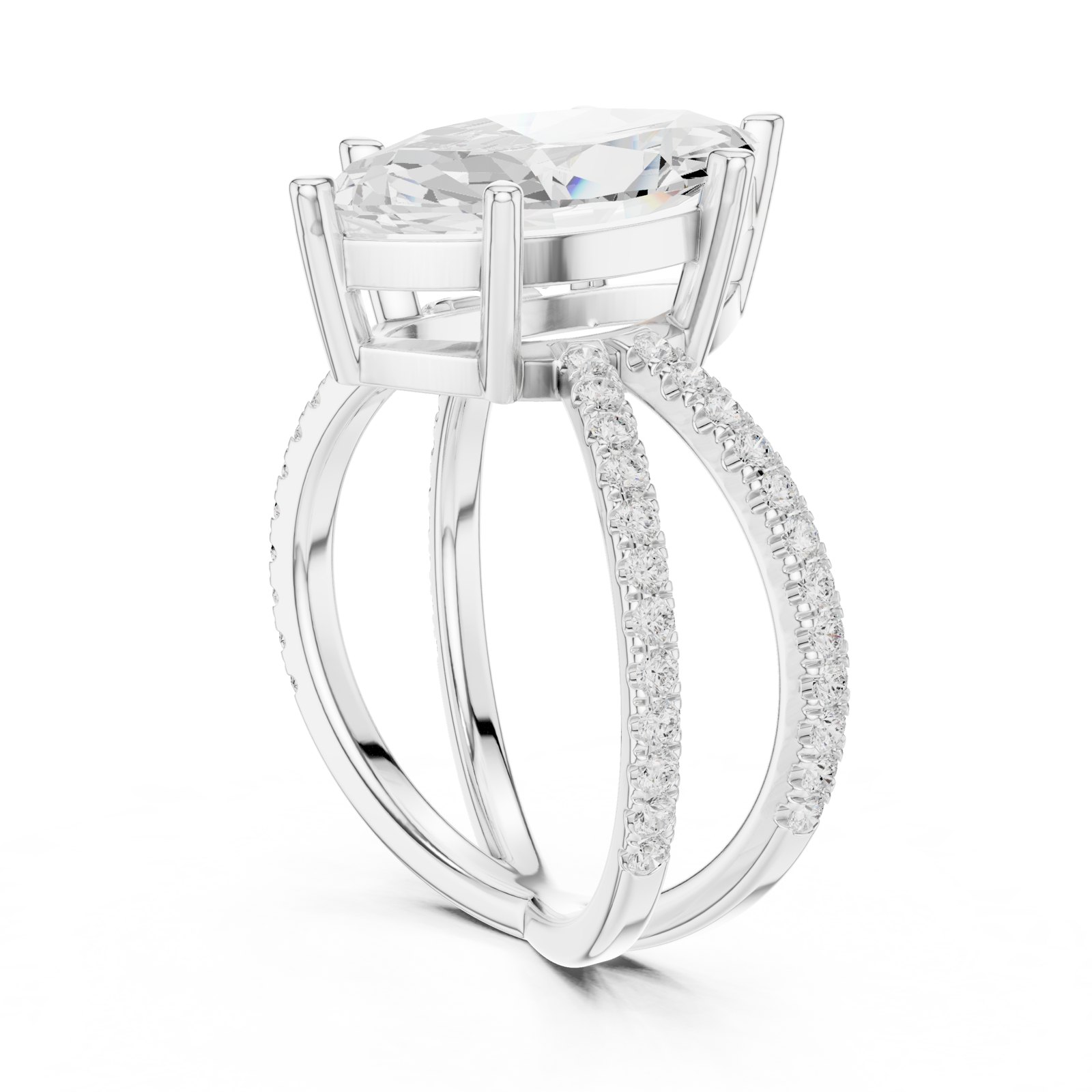 Britta Marquise Split Pavé Shank Engagement Ring in white gold