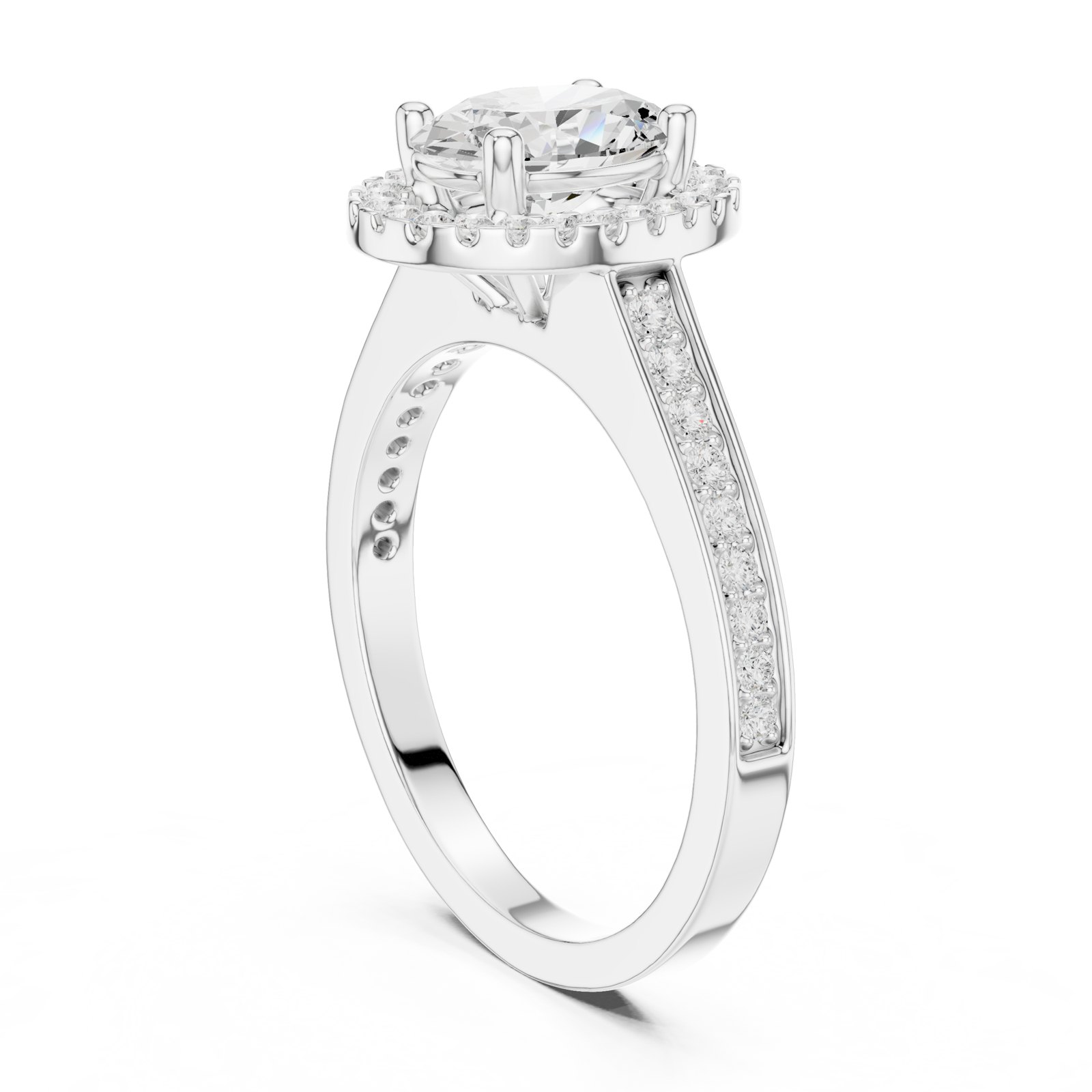 Estera Oval Halo Engagement Ring with Pavé Cathedral Band in white gold
