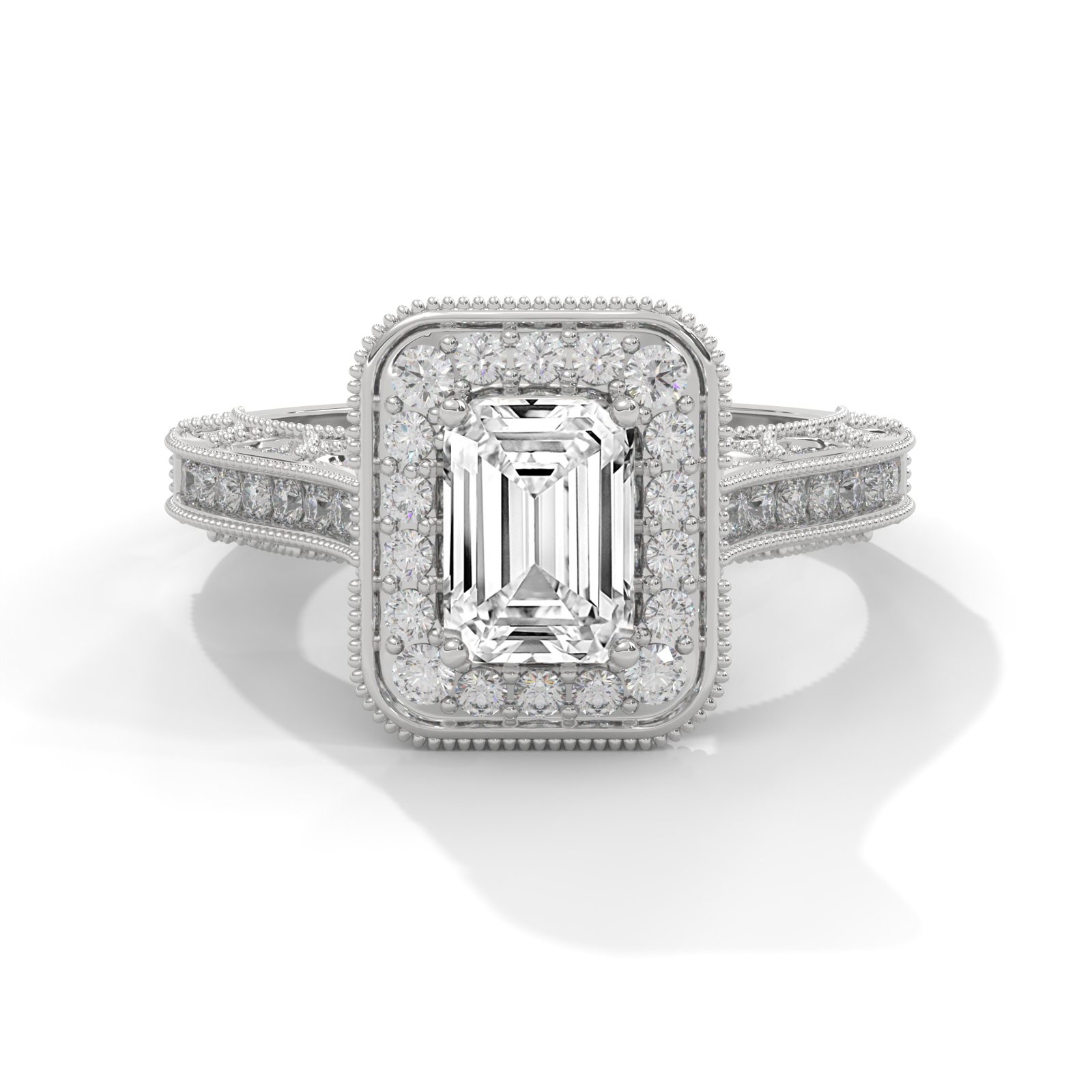 Emerald-Cut Vintage Milgrain Halo Ring
