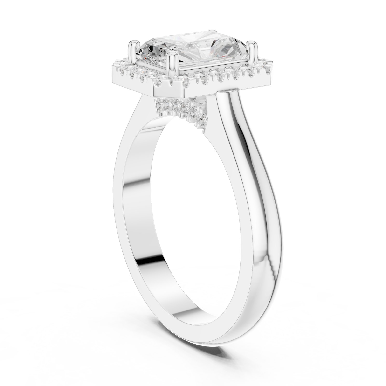 Anya Radiant Halo Engagement Ring with Split Shank in white gold