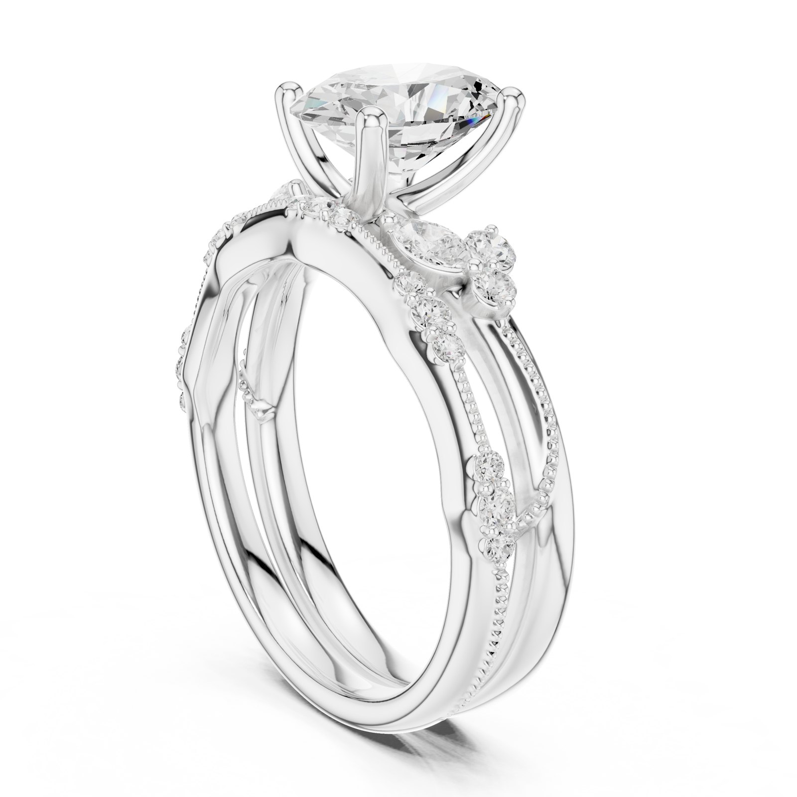 Georgette Oval Botanical Engagement Ring with Vine Accents in white gold