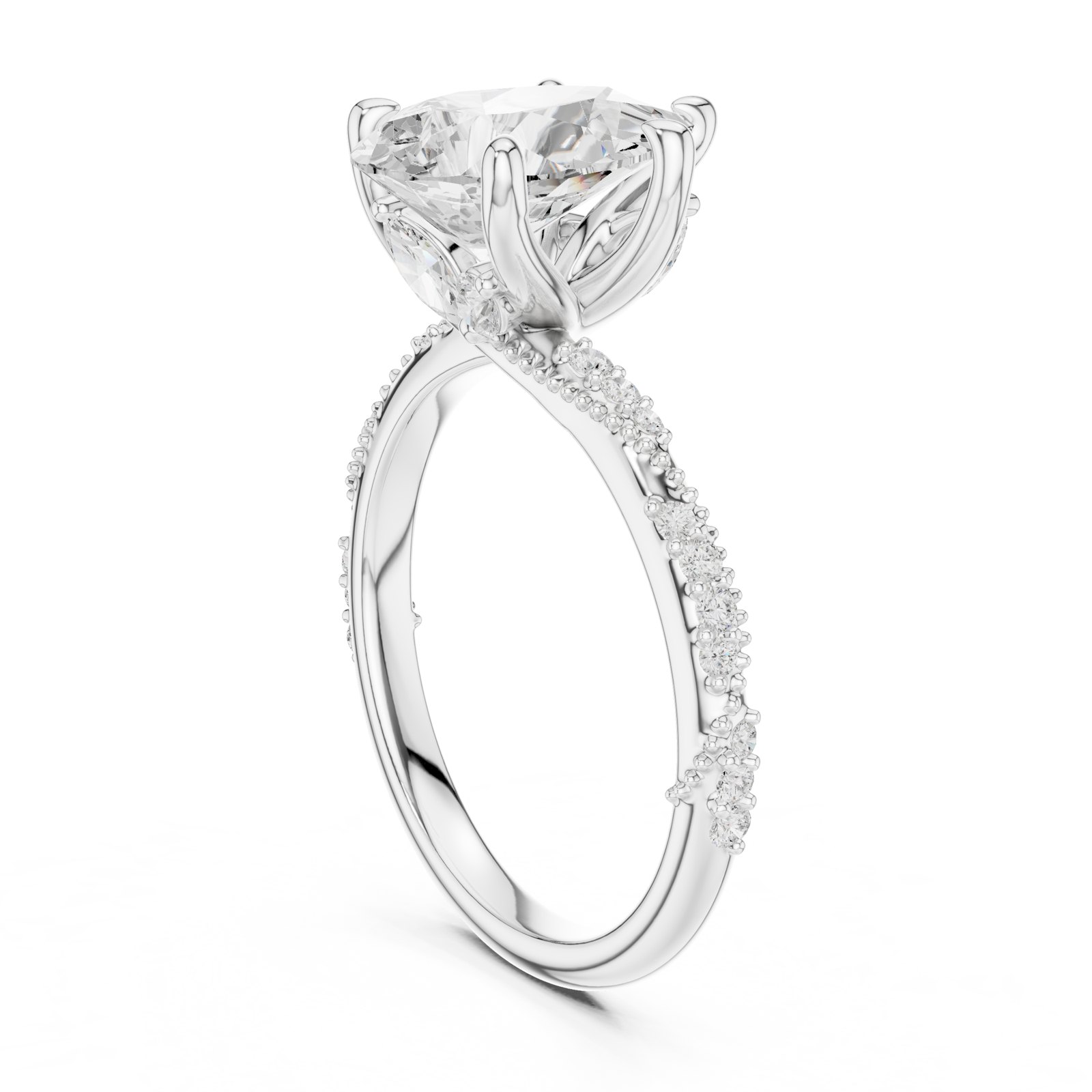 Ilaria Pear Hidden Halo Twist Pavé Engagement Ring in white gold