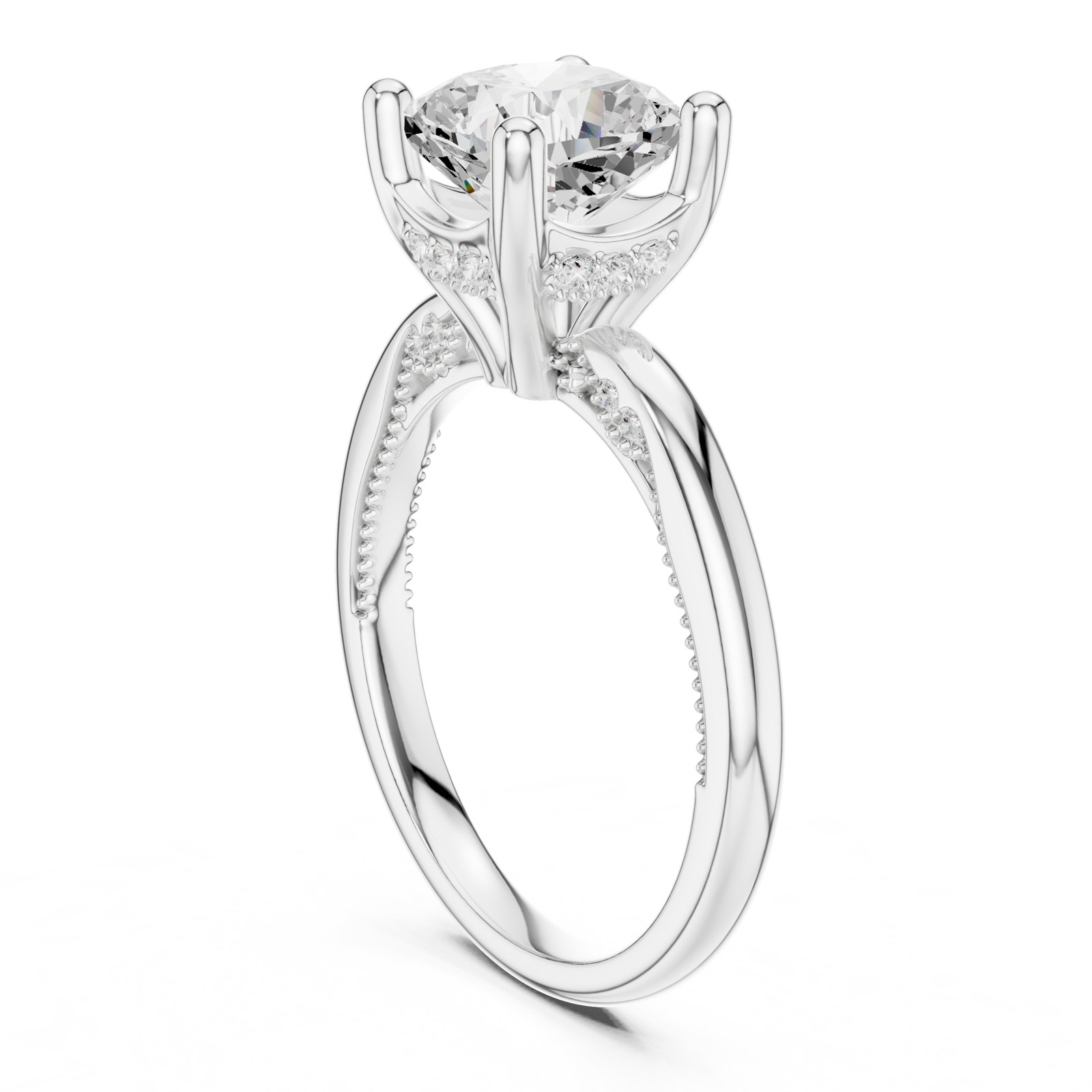 Honor Cushion Hidden Halo Milgrain Engagement Ring in white gold