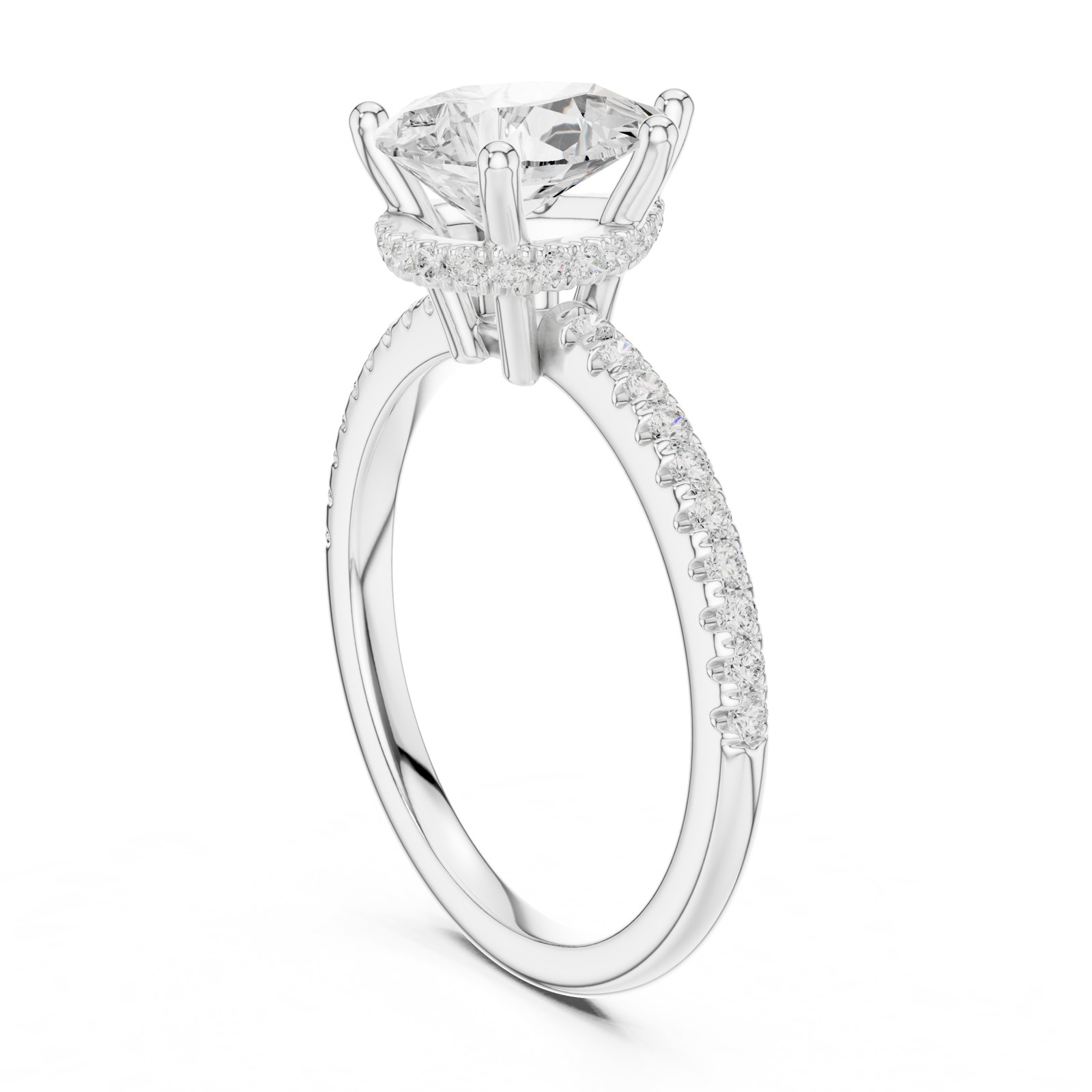 Ida Pear Hidden Halo Engagement Ring with Pavé Band in white gold