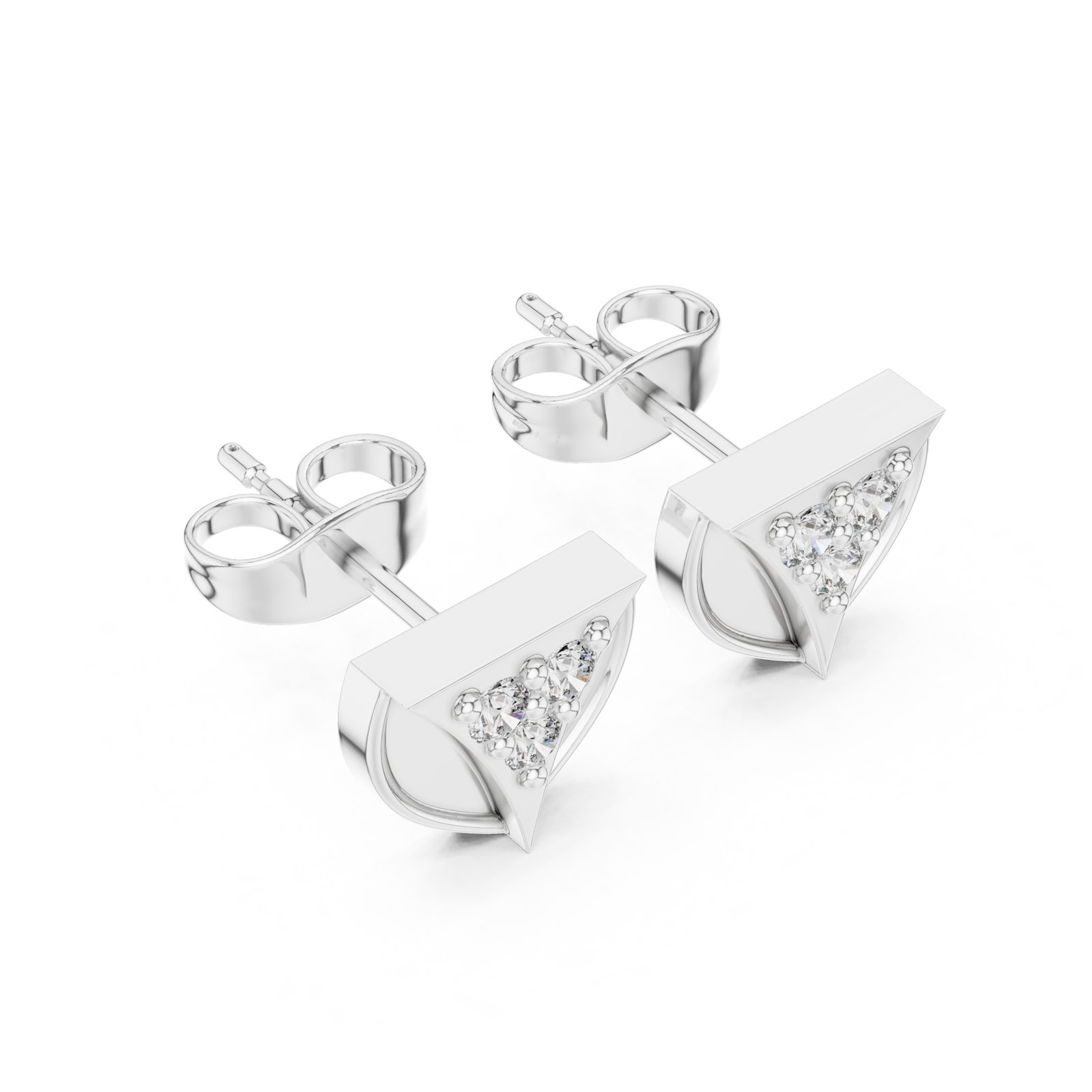 Verona Polished Half Disc Diamond Stud Earrings in white gold