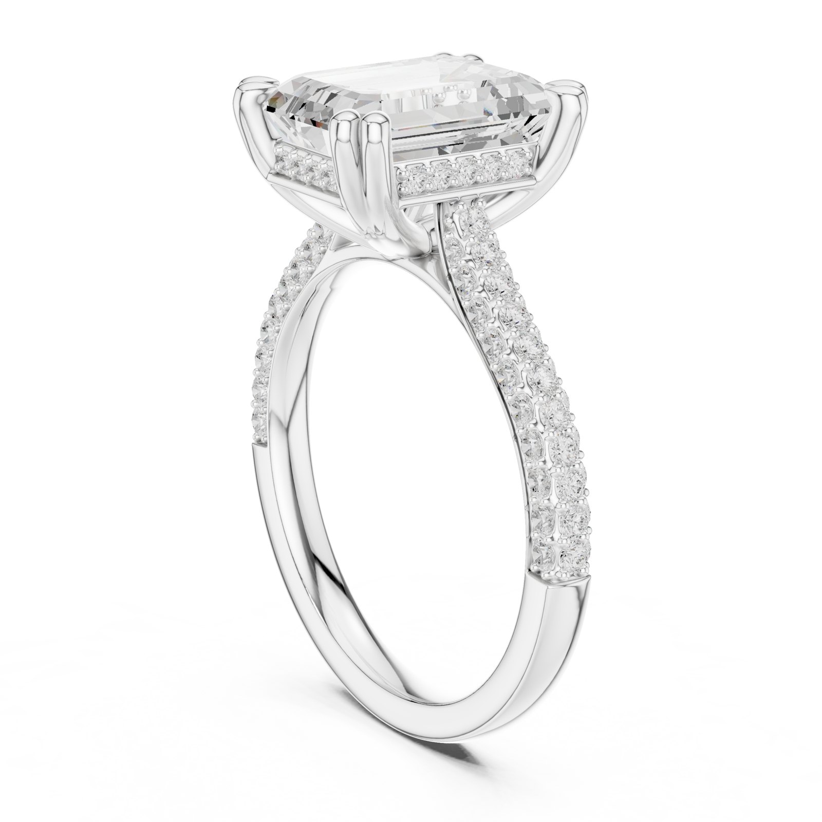 Erin Emerald Cut Hidden Halo Pavé Engagement Ring in white gold