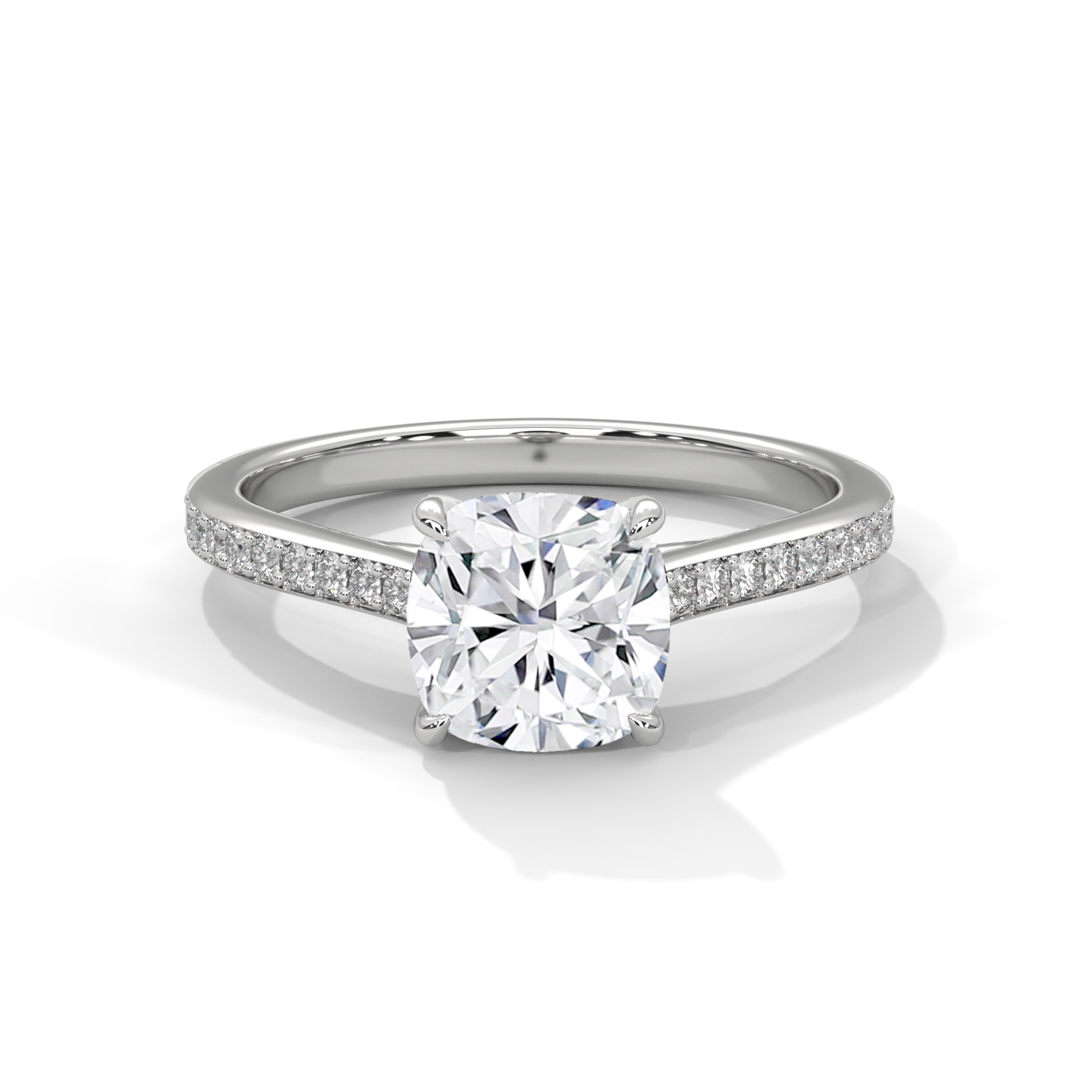 Cushion Four-Prong Pavé Solitaire Ring