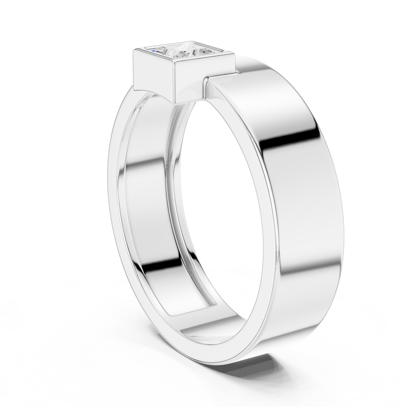 Leon Men's Wide Band with Bezel Set Princess Cut Diamond in white gold