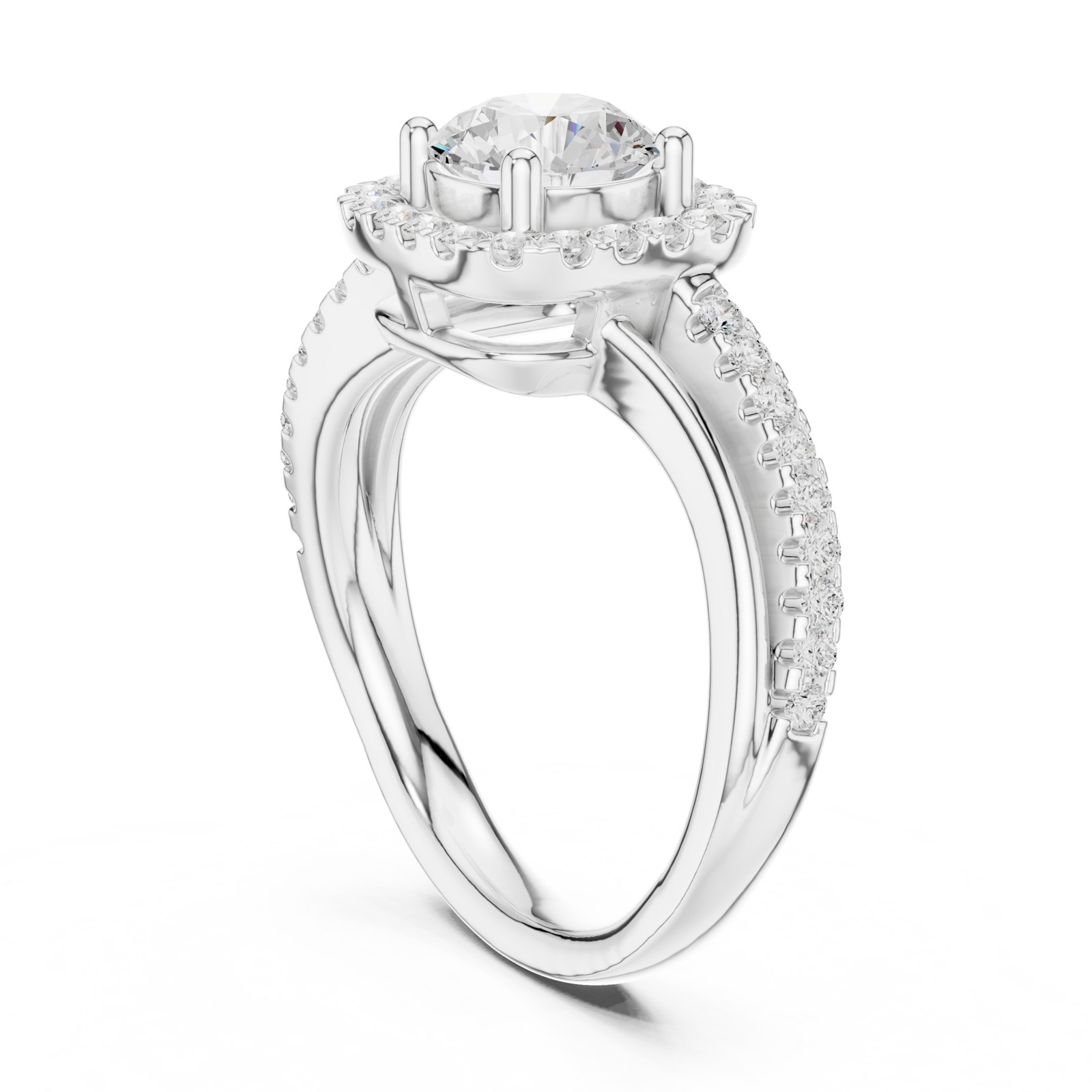 Aurelle Round Halo Twist Shank Pavé Engagement Ring in white gold