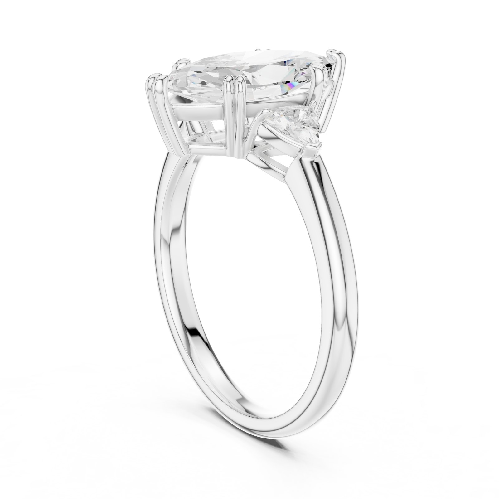 Rowan Marquise Three Stone Engagement Ring in white gold