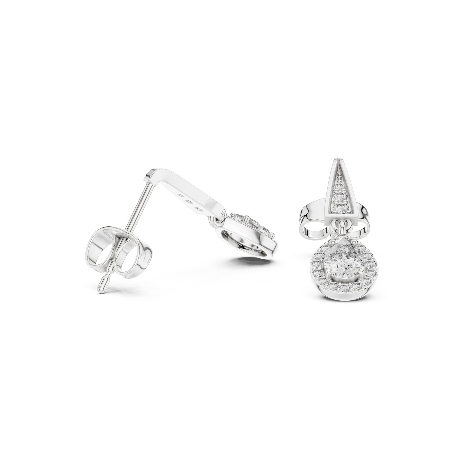 Elda Pear Halo Drop Earrings with Pavé Bar in white gold