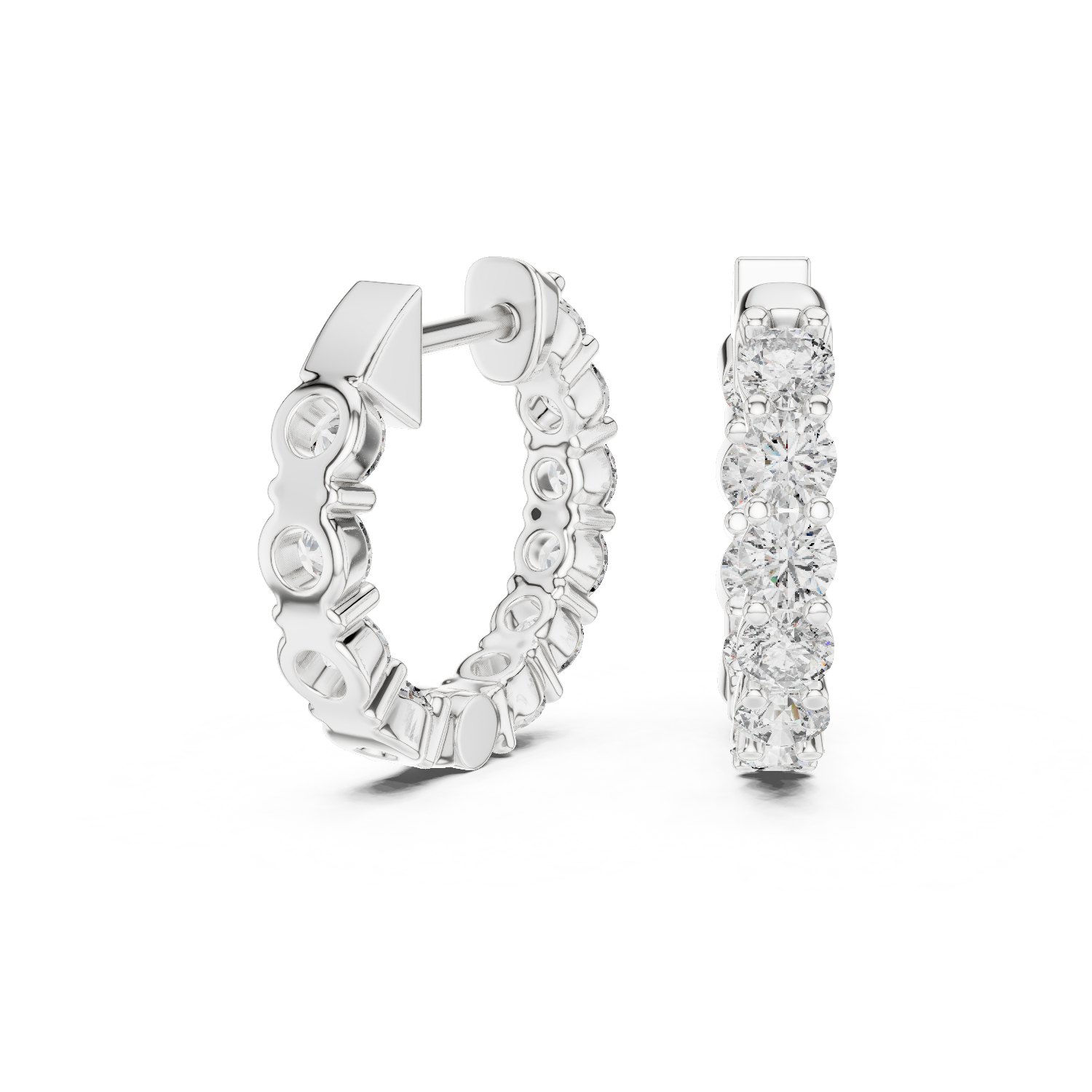 Leonor Shared Claw Inside Out Diamond Huggie Earrings in white gold