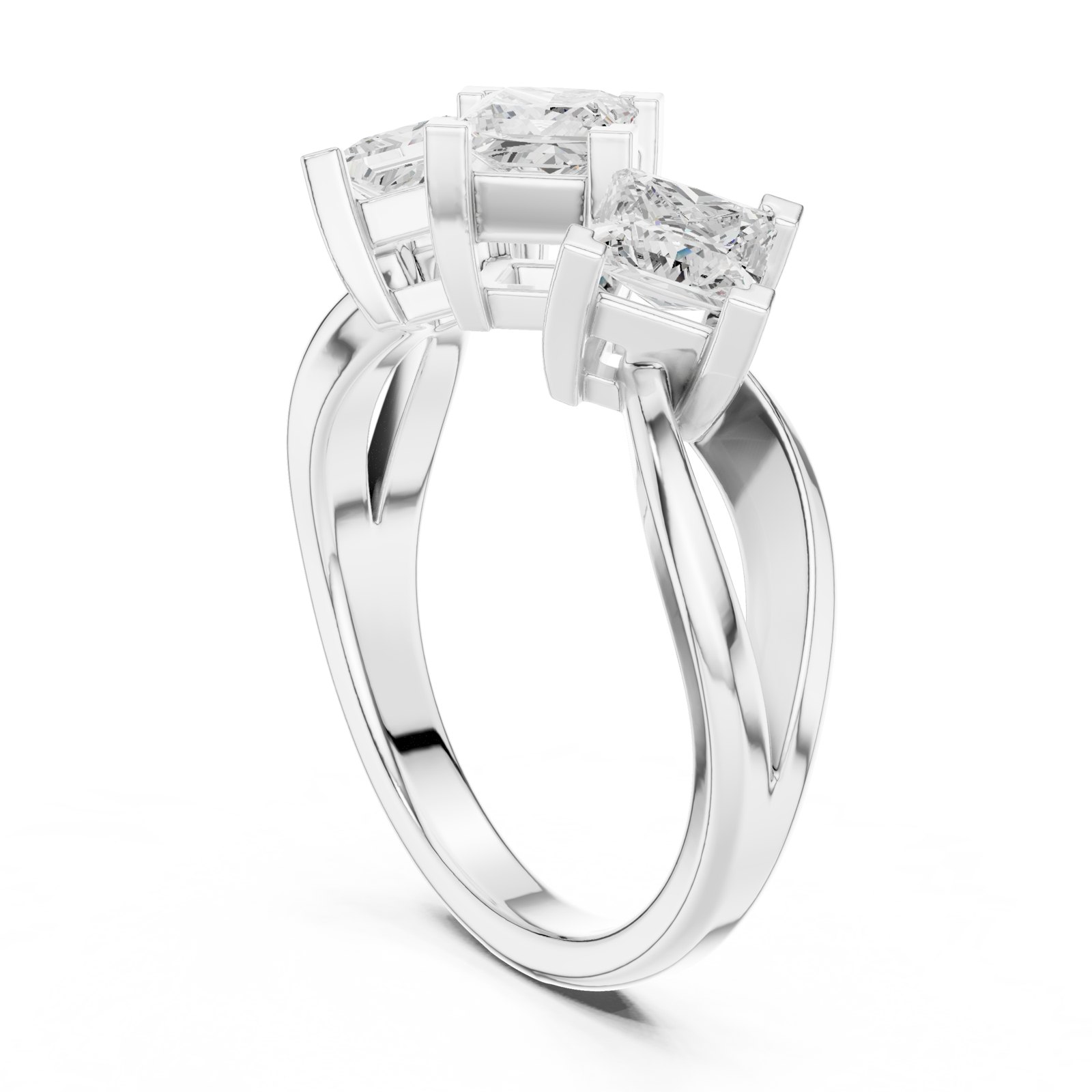 Helle Princess Three Stone Engagement Ring with Twisted Band in white gold