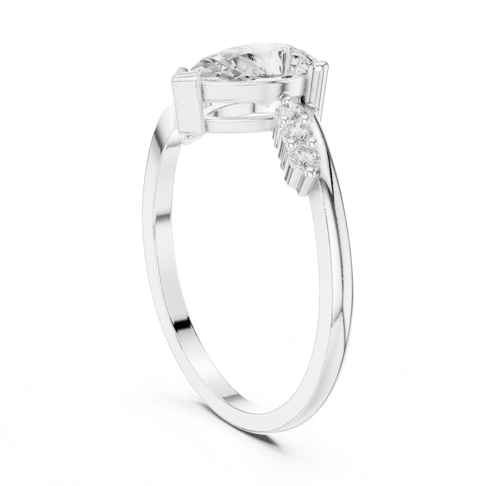 Eira Pear Bypass Engagement Ring with Side Diamonds in white gold