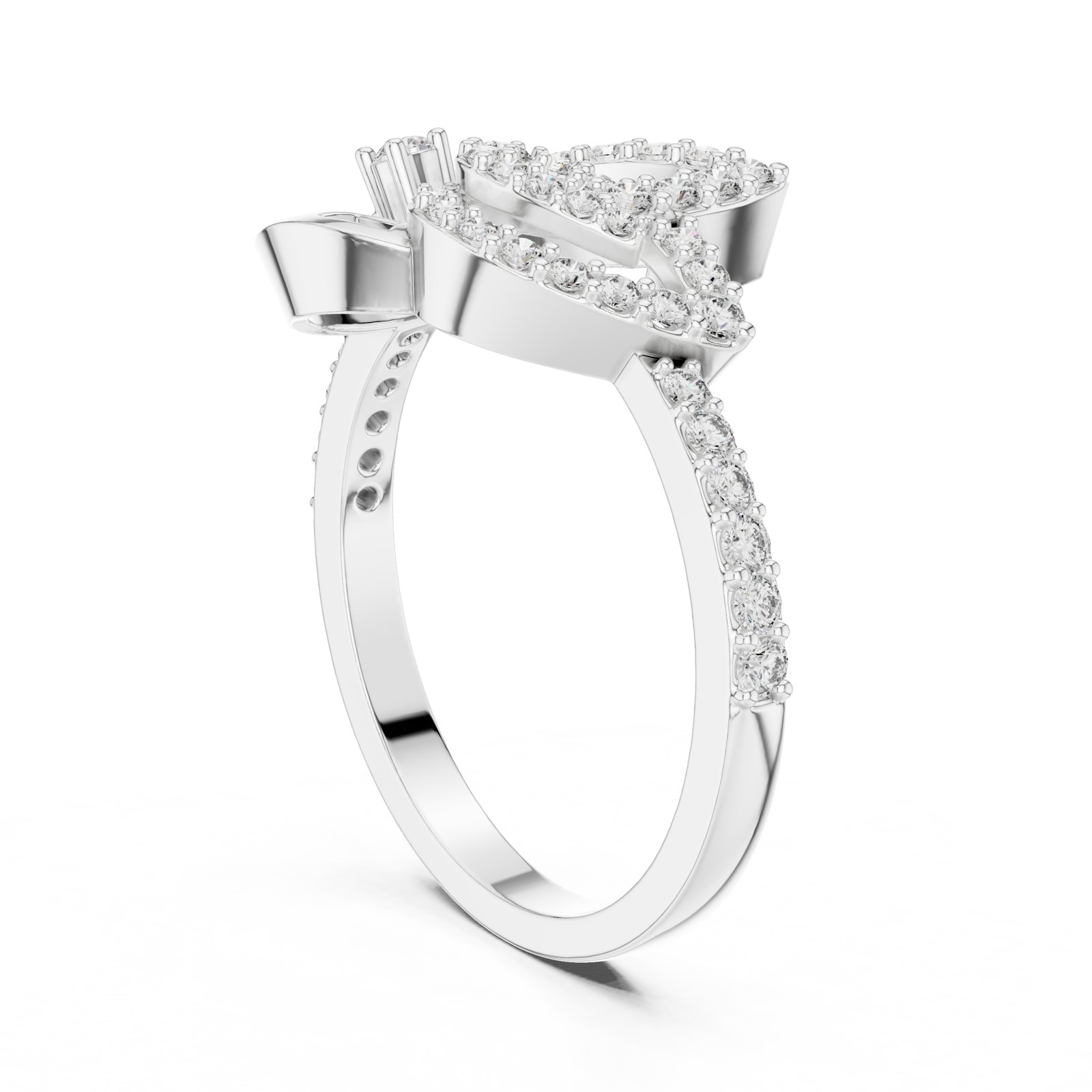 Halcyon Teardrop Pavé Ring with Sculpted Lattice Base in white gold