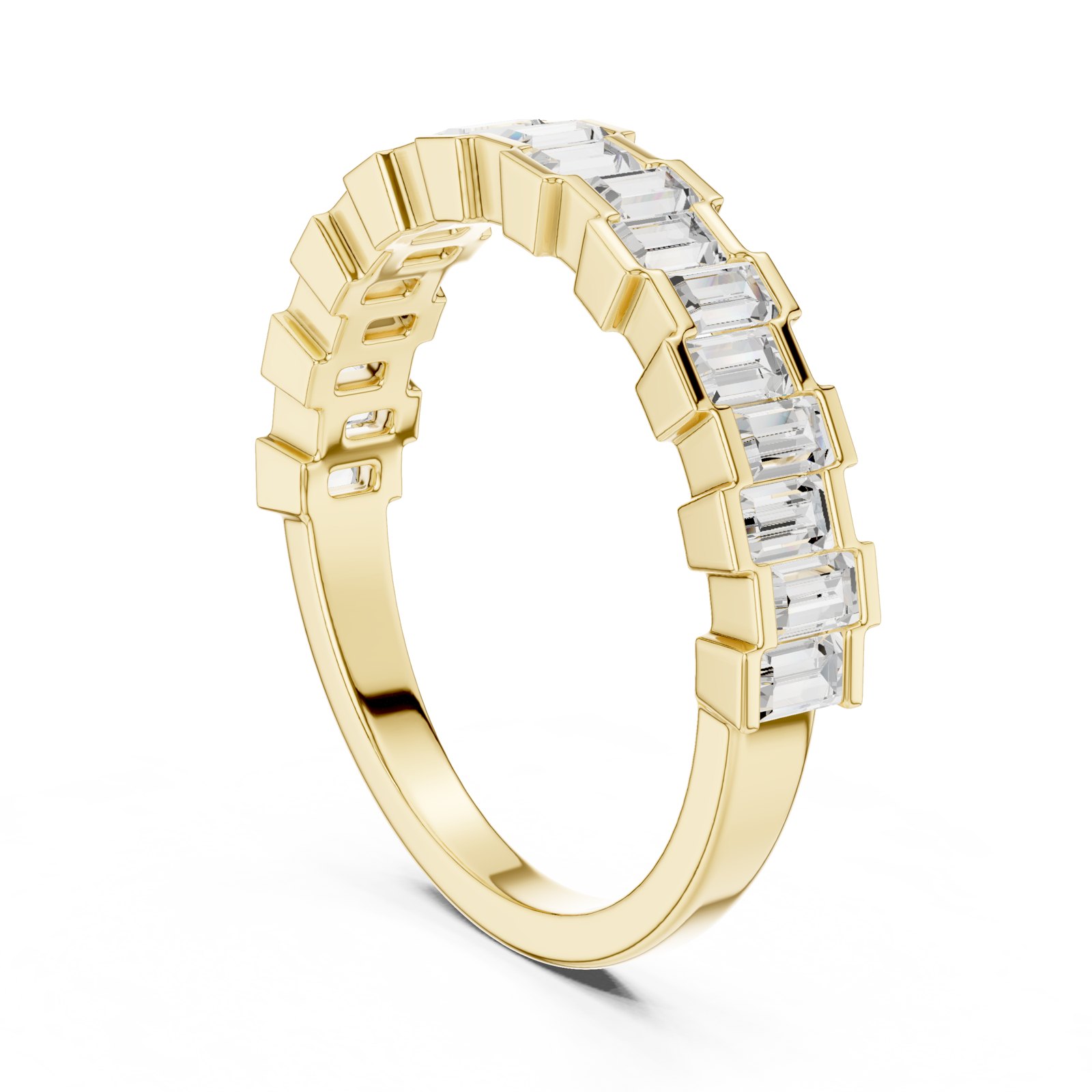 Camelia Baguette Half Eternity Band in yellow gold