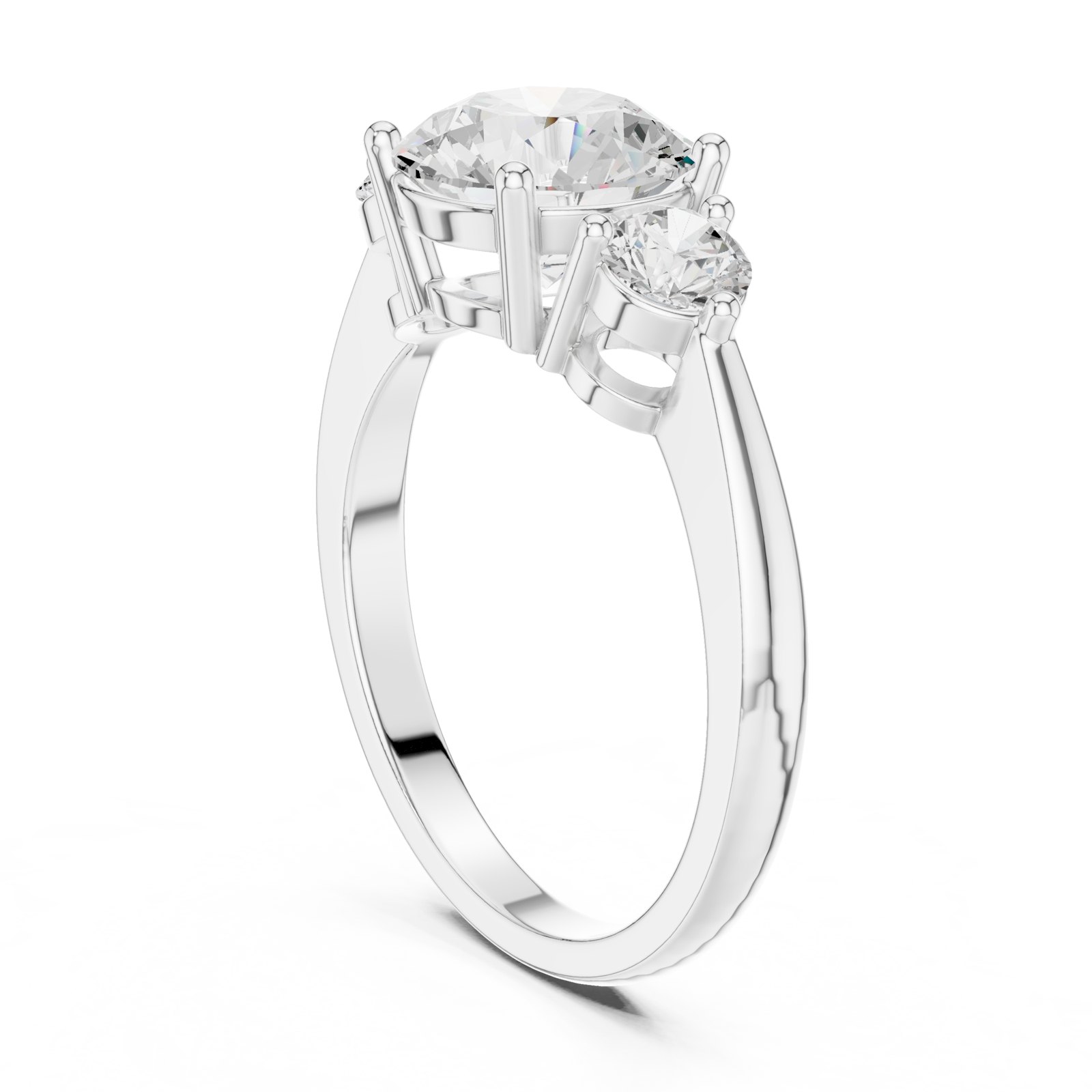 Isaline Round Three Stone Engagement Ring with Cathedral Gallery in white gold