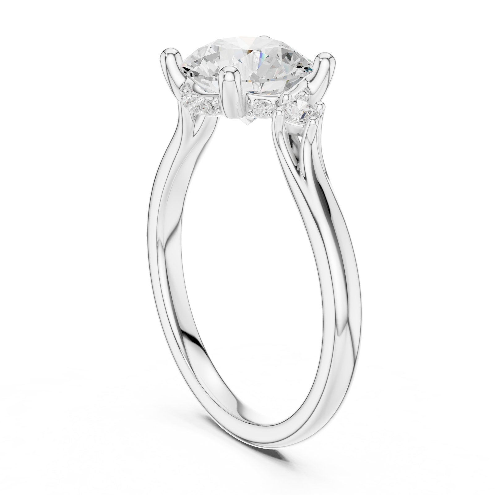 Birte Round Twist Shank Engagement Ring with Side Accents in white gold