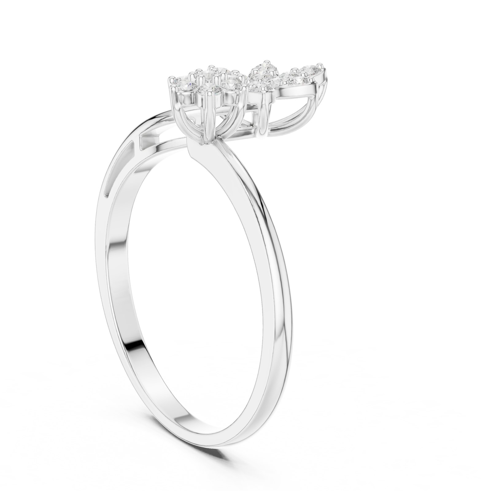Ortansa Asymmetric Flower Cluster Bypass Ring in white gold