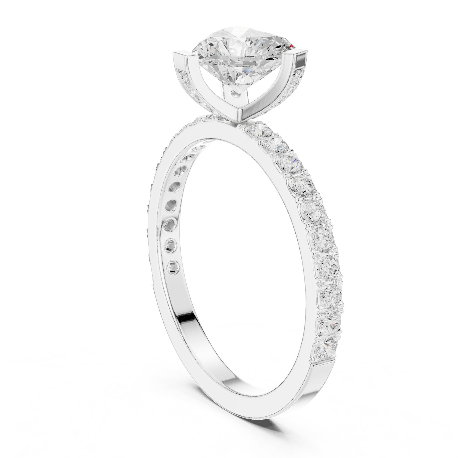 Callie Heart Shape Engagement Ring with Pavé Band in white gold