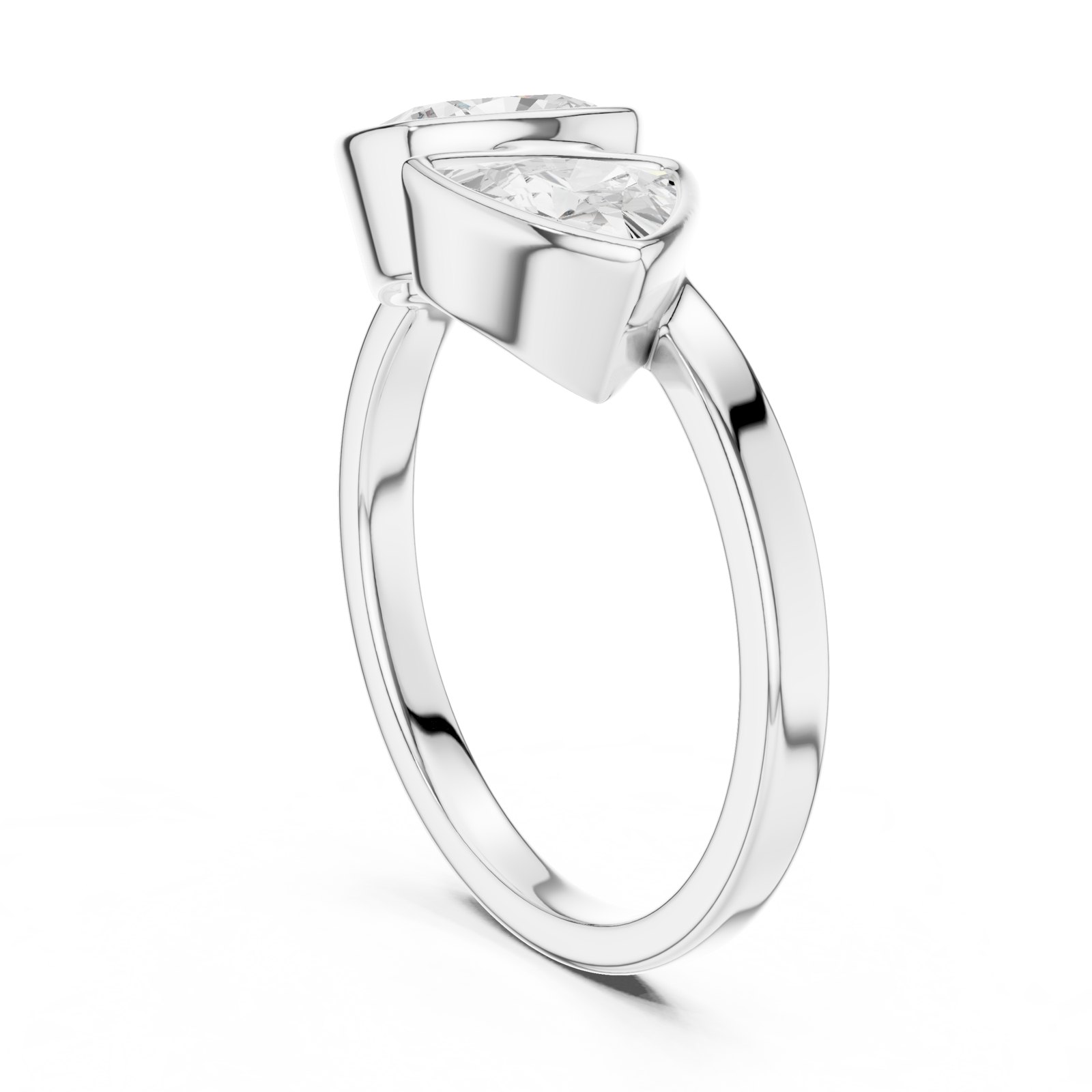 Serena Bezel Toi Et Moi Ring with Cushion and Trillion in white gold