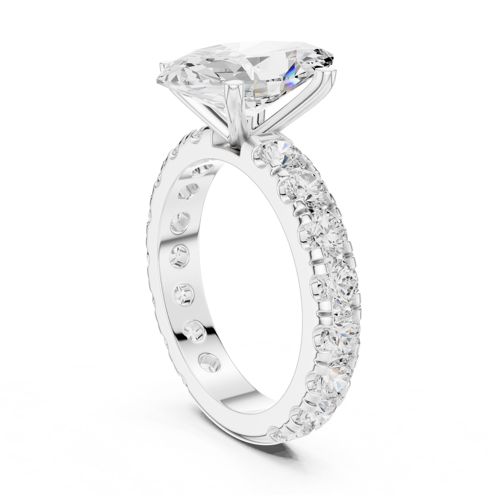 Elma Marquise Solitaire Engagement Ring with Bold Pavé Band in white gold