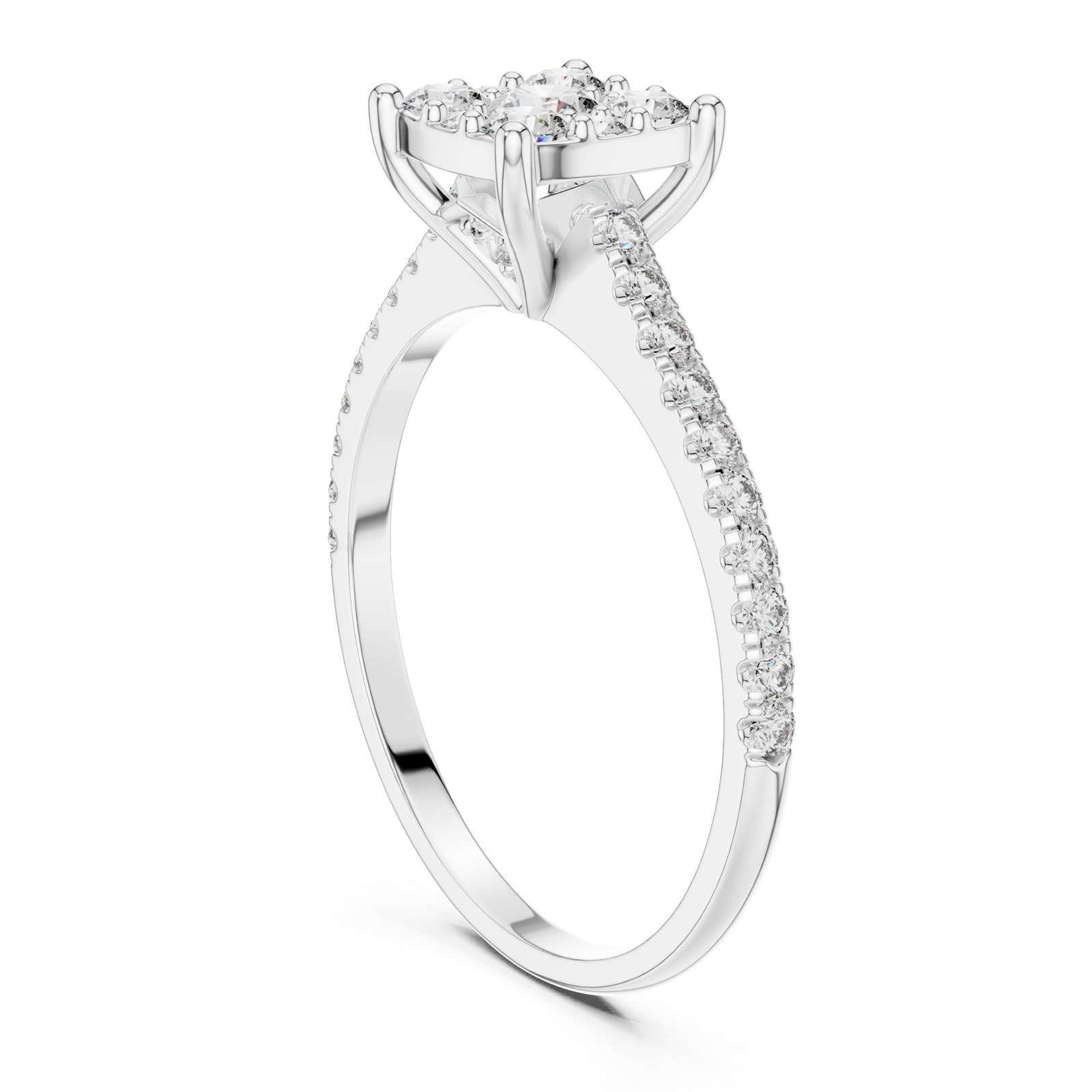 Louisette Square Cluster Ring with Pavé Shoulders in white gold