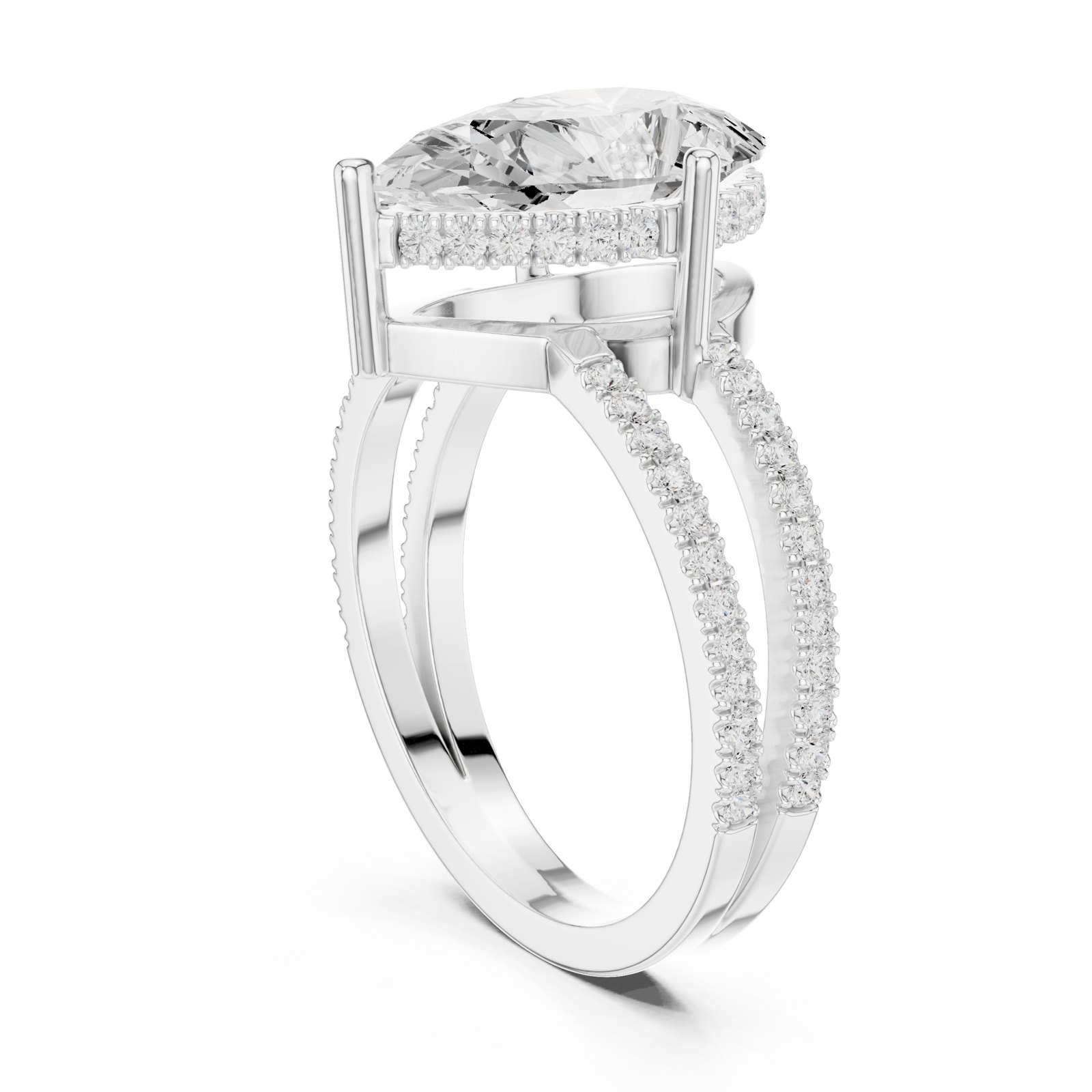 Laila Pear Hidden Halo Engagement Ring with Split Pavé Band in white gold