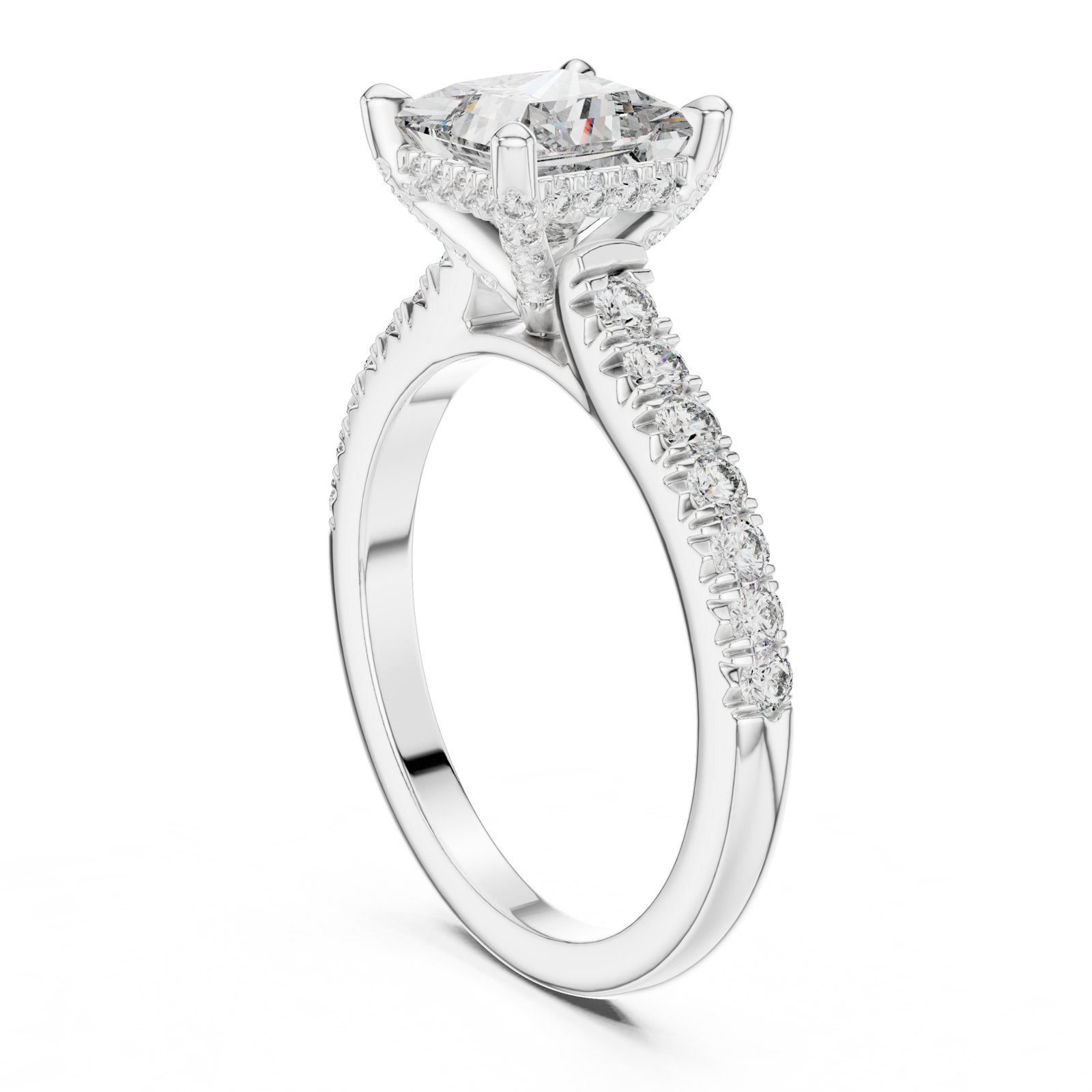 Bianca Princess Cut Hidden Halo Solitaire Engagement Ring in white gold