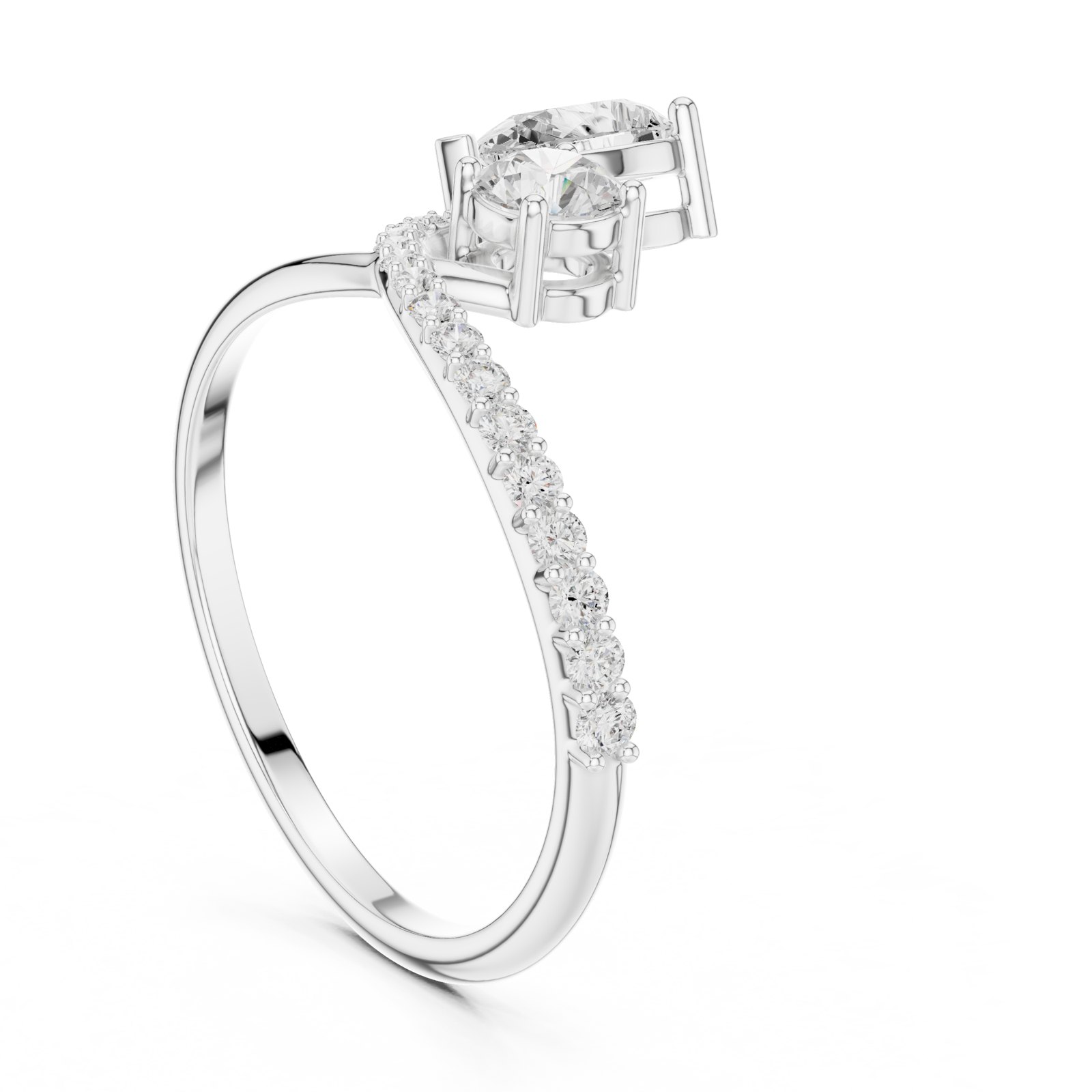 Sidonie Pear and Round Pavé Bypass Toi Et Moi Ring in white gold