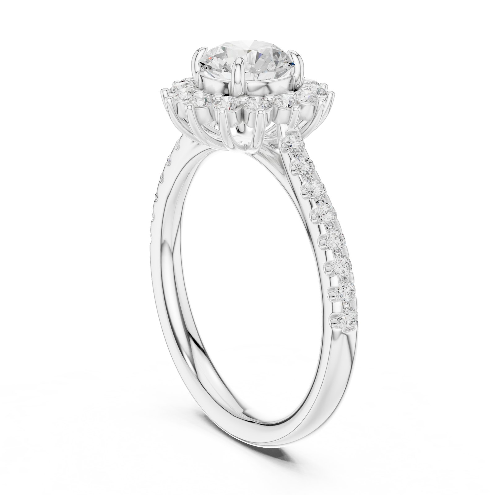 Elarya Round Sunburst Halo Pavé Engagement Ring in white gold