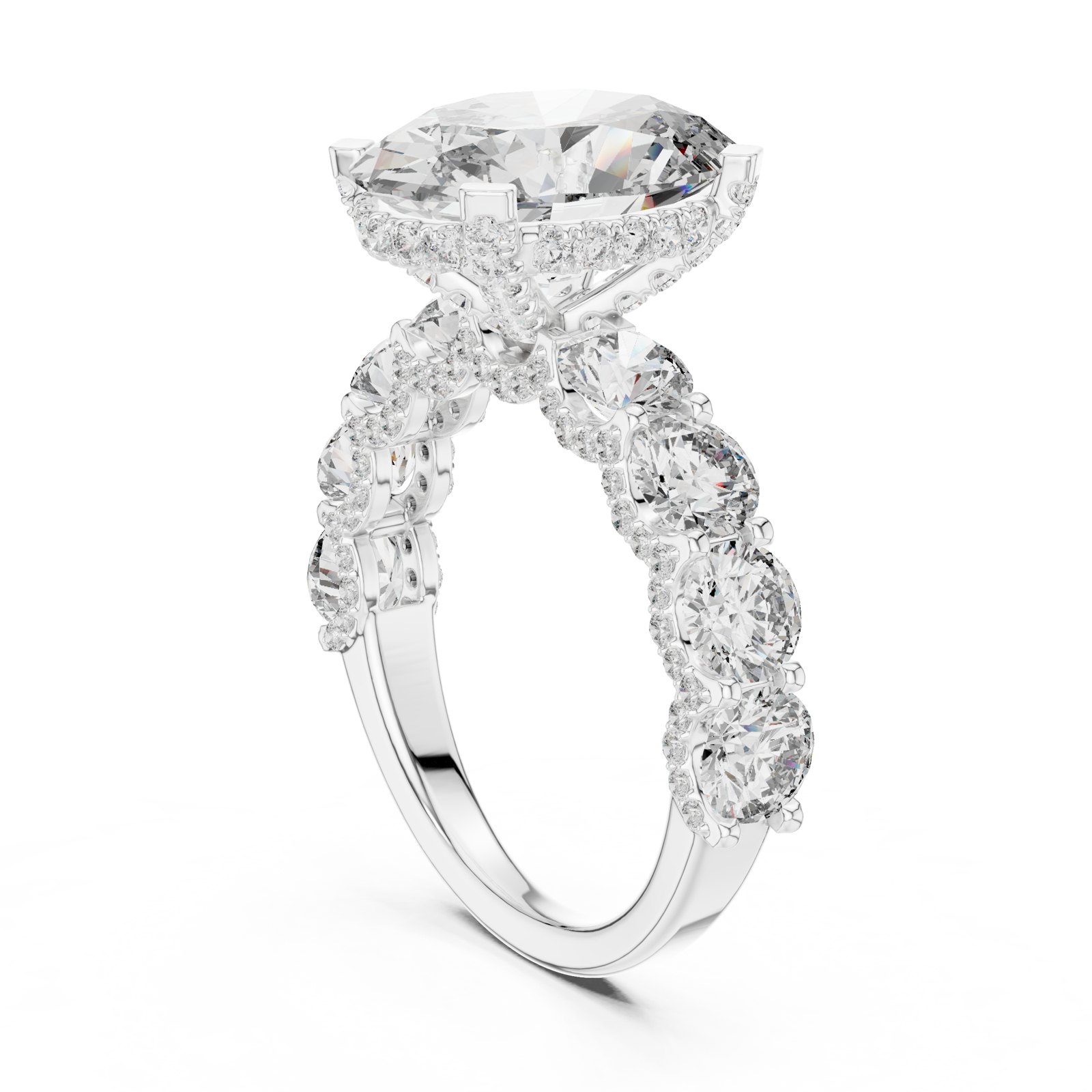 Aubree Oval Hidden Halo Engagement Ring with Round Band in white gold