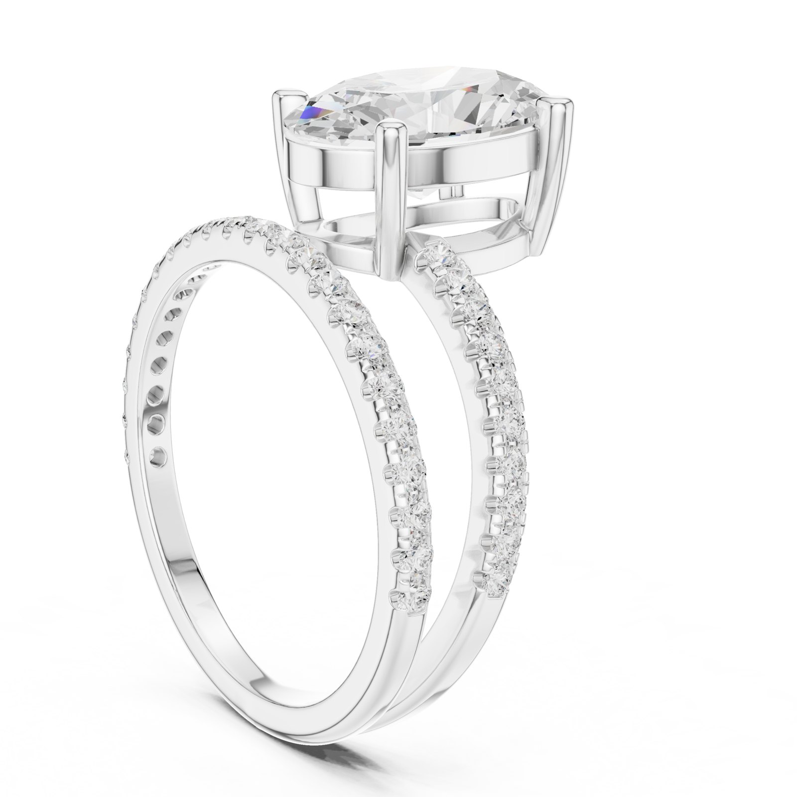 Anika Oval Bypass Pavé Engagement Ring in white gold