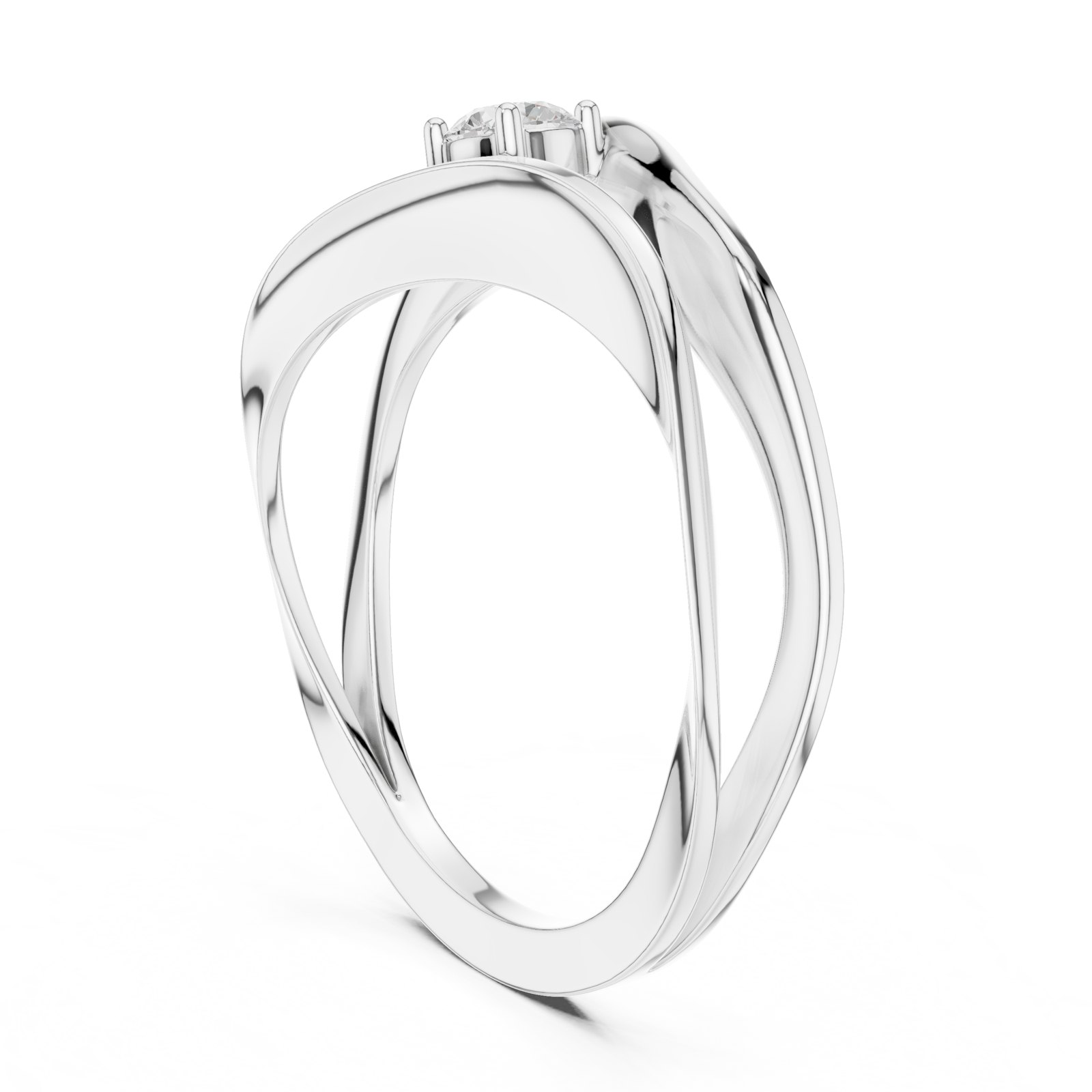 Olga Wave Bypass Ring with Solitaire Diamond in white gold