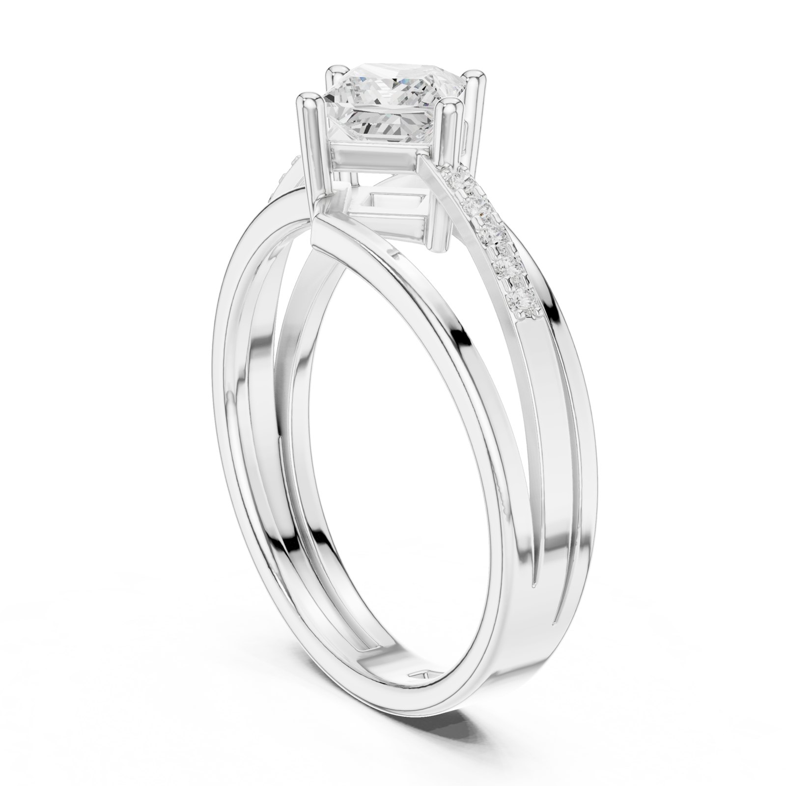 Elowen Princess Cut Split Bypass Engagement Ring with Pavé in white gold