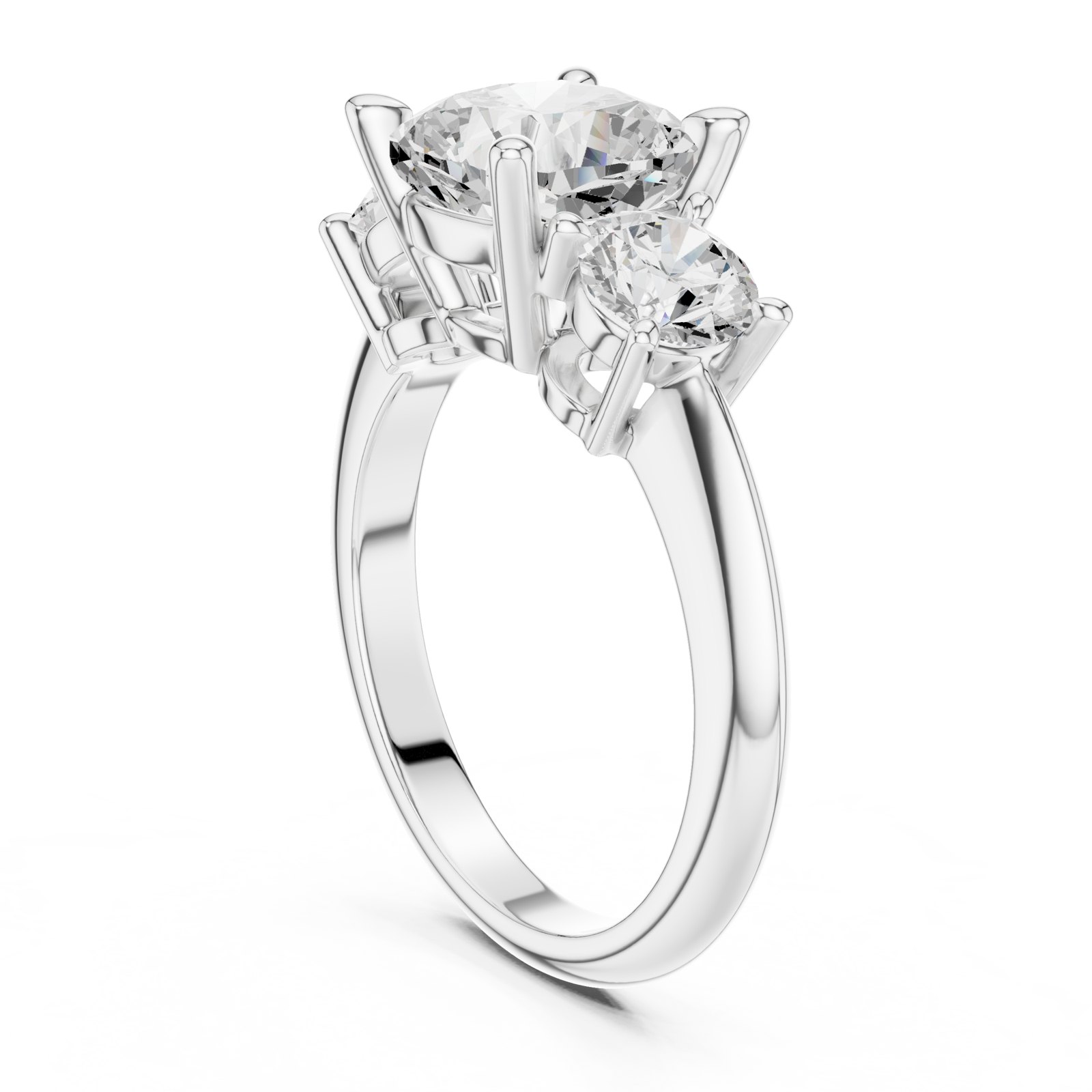 Evanora Cushion Three Stone Engagement Ring with Round Sides in white gold