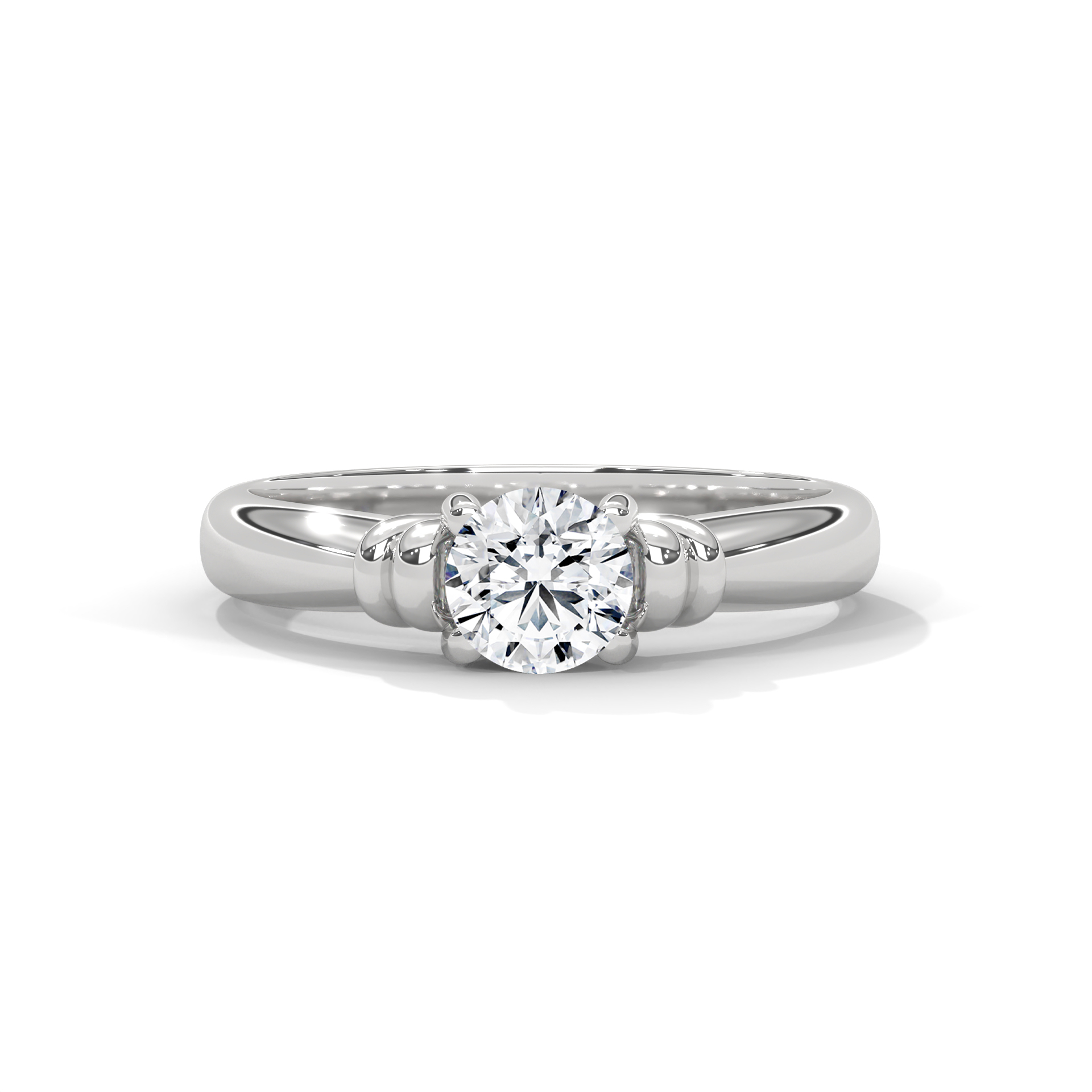 Round Sculpted Shoulder Solitaire Ring