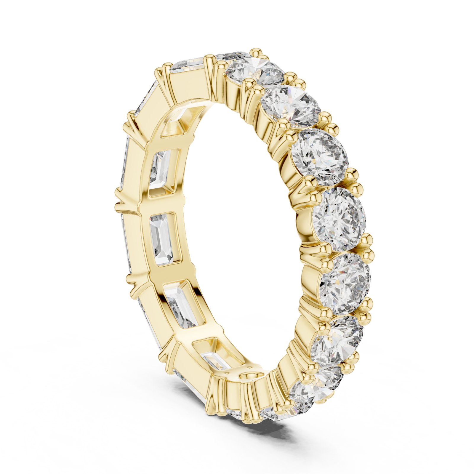 Irena East West Emerald Cut and Round Eternity Band in yellow gold