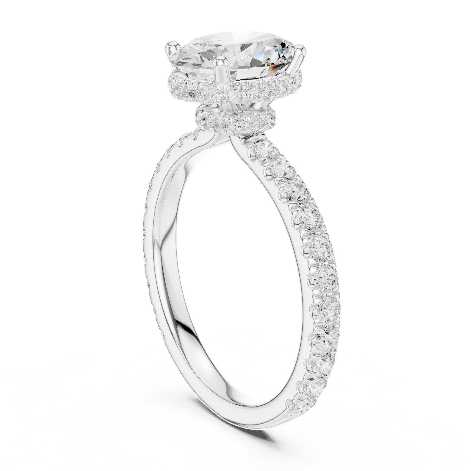 Hilde Oval Hidden Halo Pavé Engagement Ring in white gold
