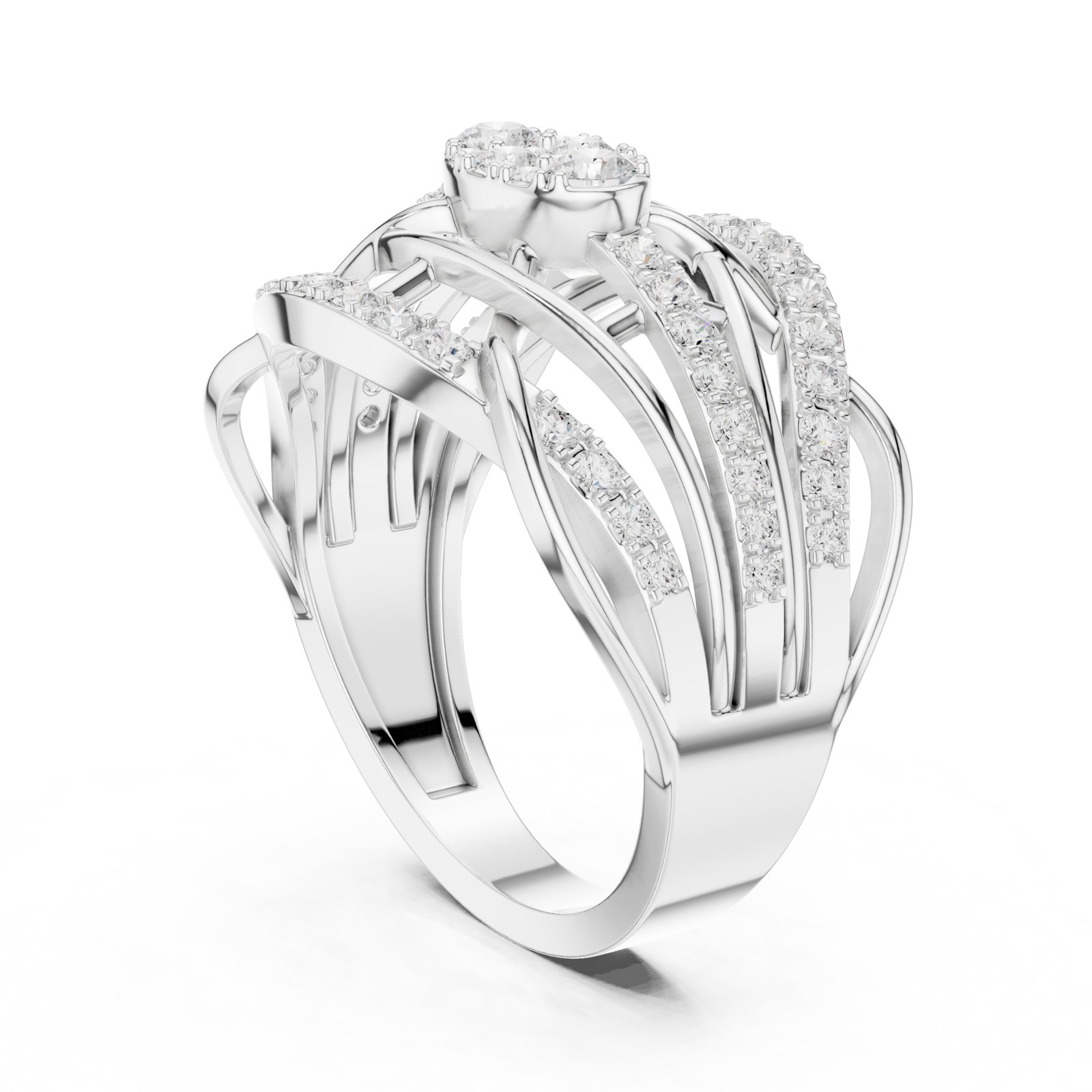 Calypso Crossover Multi-Band Cocktail Ring with Diamonds in white gold