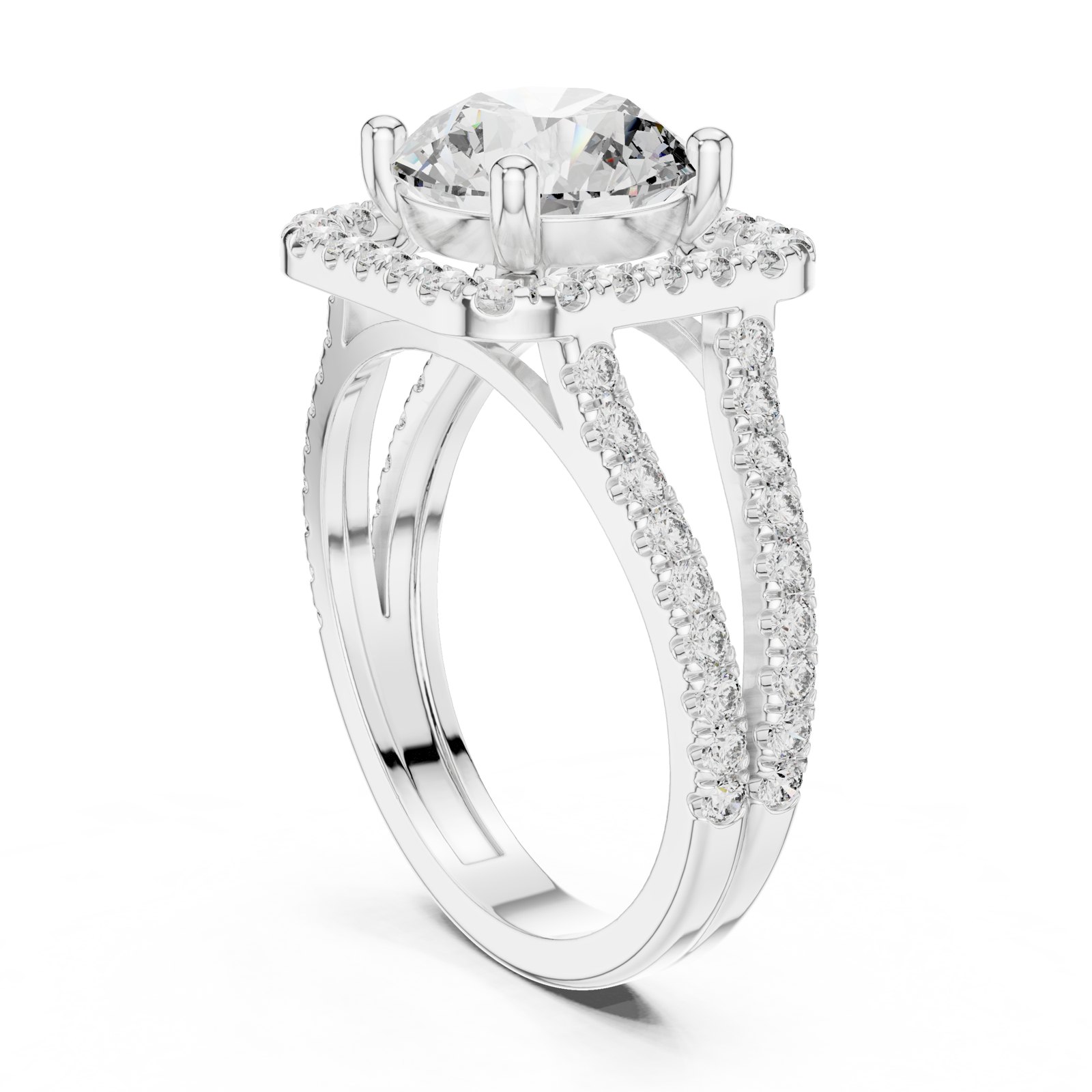 Emilie Round Cushion Halo Engagement Ring with Split Shank in white gold