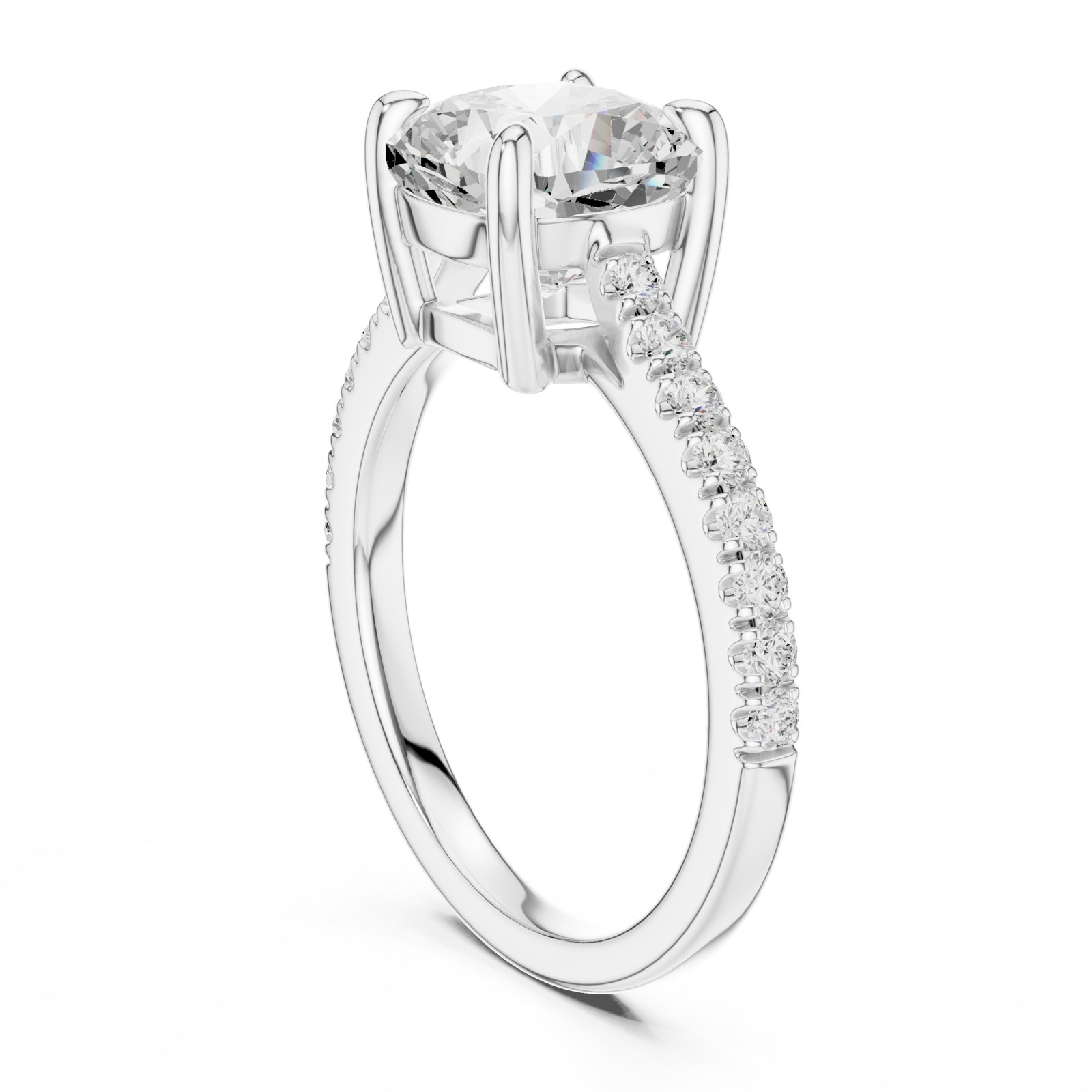 Anaia Cushion Solitaire Engagement Ring with Thin Pavé Band in white gold