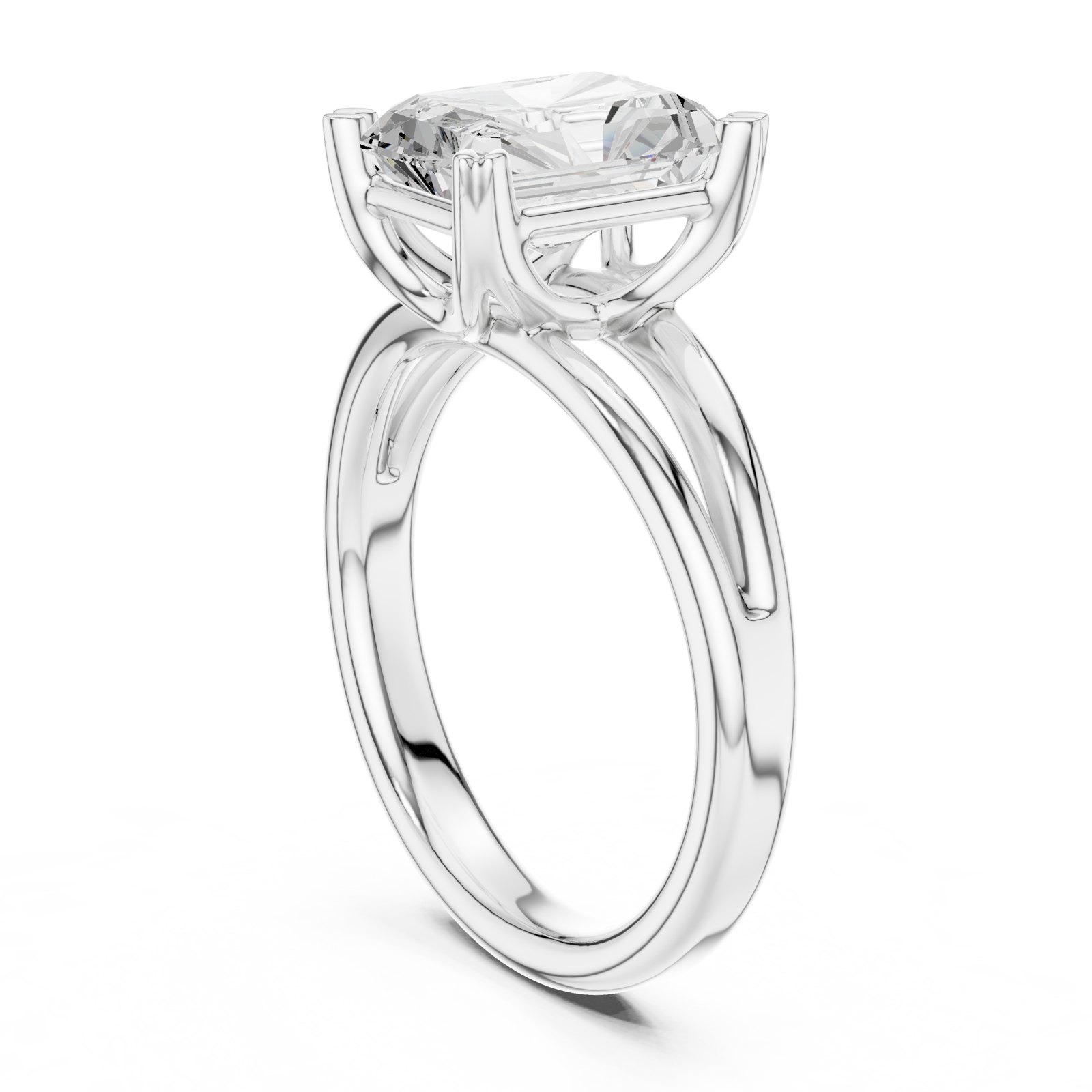 Romana Radiant Cut Split Shank Cathedral Engagement Ring in white gold